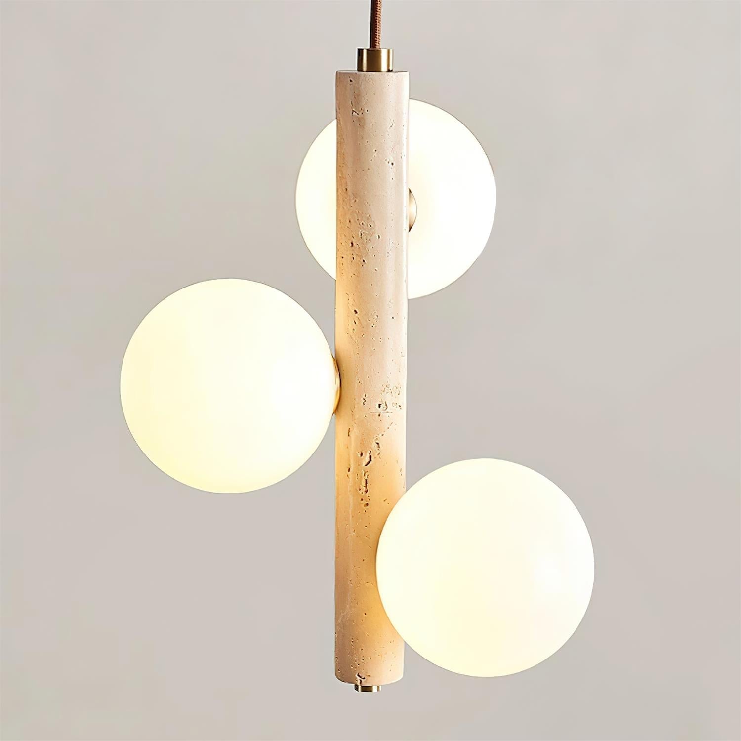 Orbitra Vertical Pendant Lamp Travertine & Glass - Letslighting