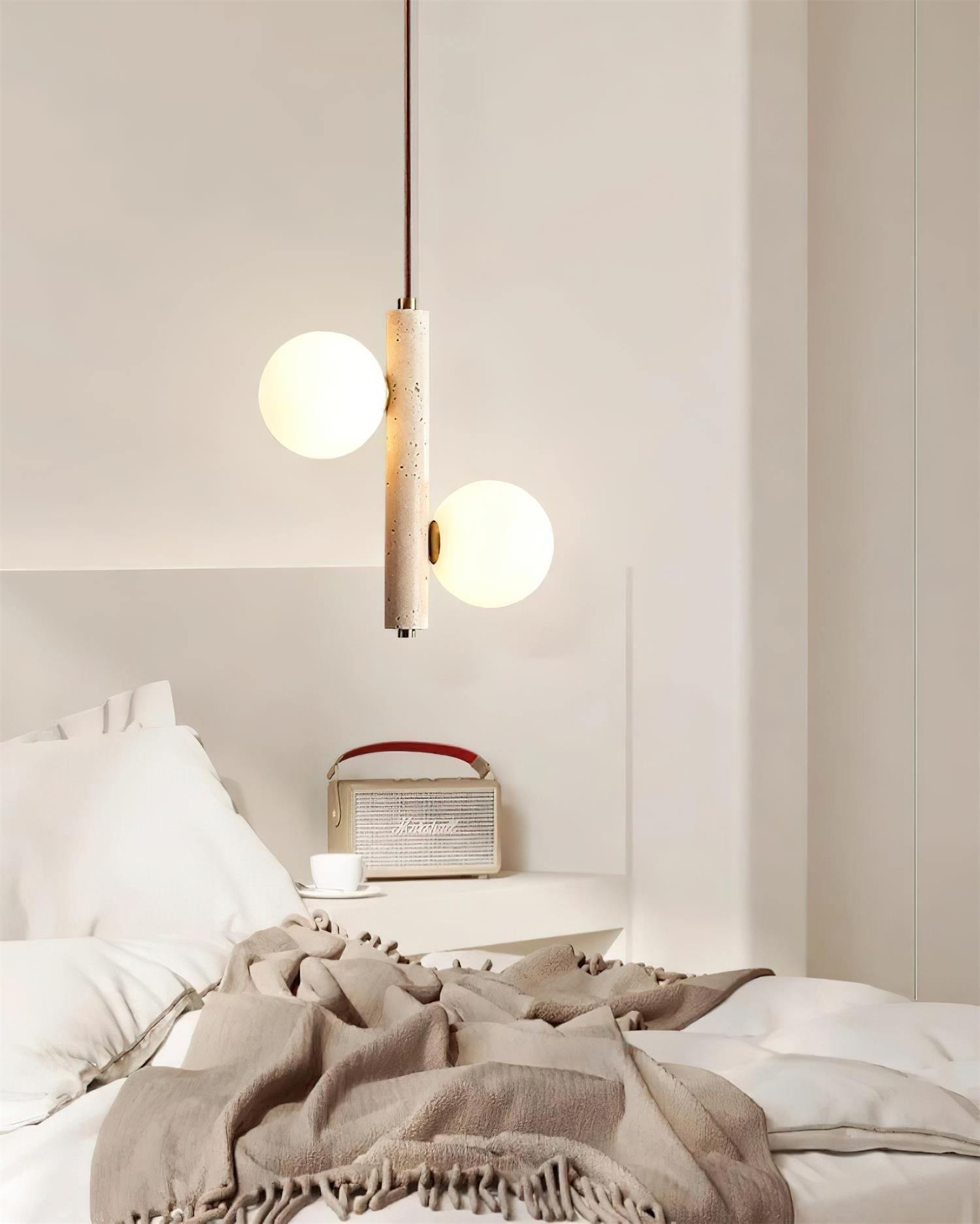 Orbitra Vertical Pendant Lamp Travertine & Glass - Letslighting