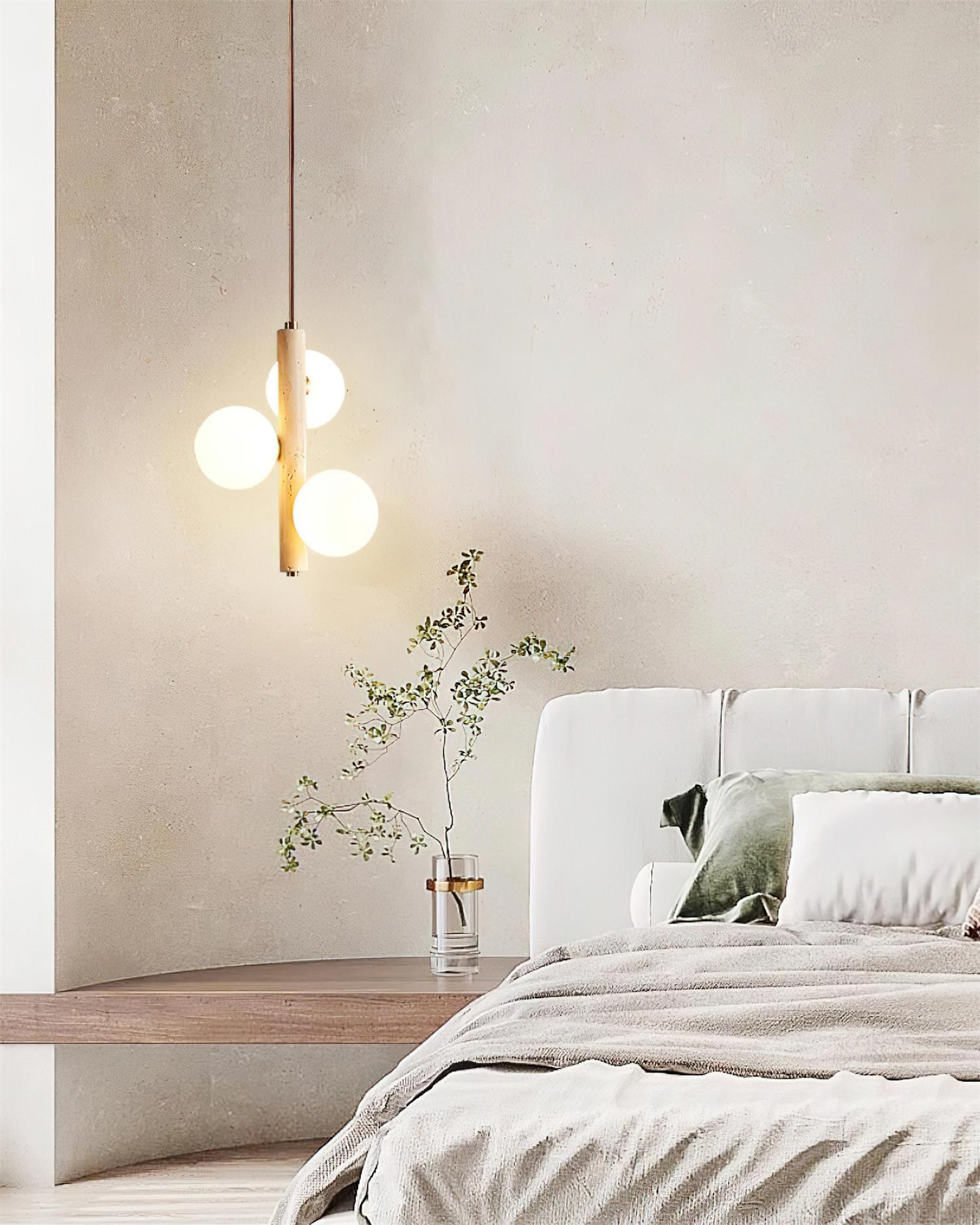 Orbitra Vertical Pendant Lamp Travertine & Glass - Letslighting