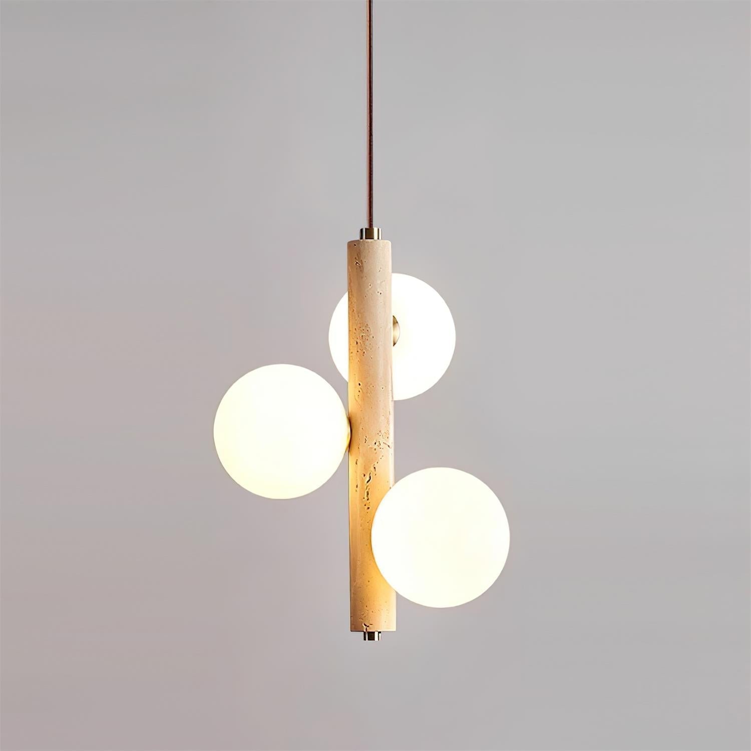 Orbitra Vertical Pendant Lamp Travertine & Glass - Letslighting