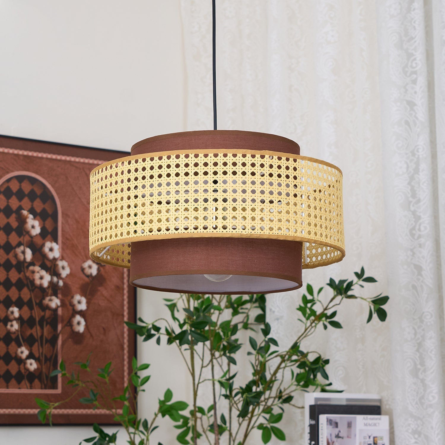 Zerither Rattan Stoff Anhänger Licht-Letslighting