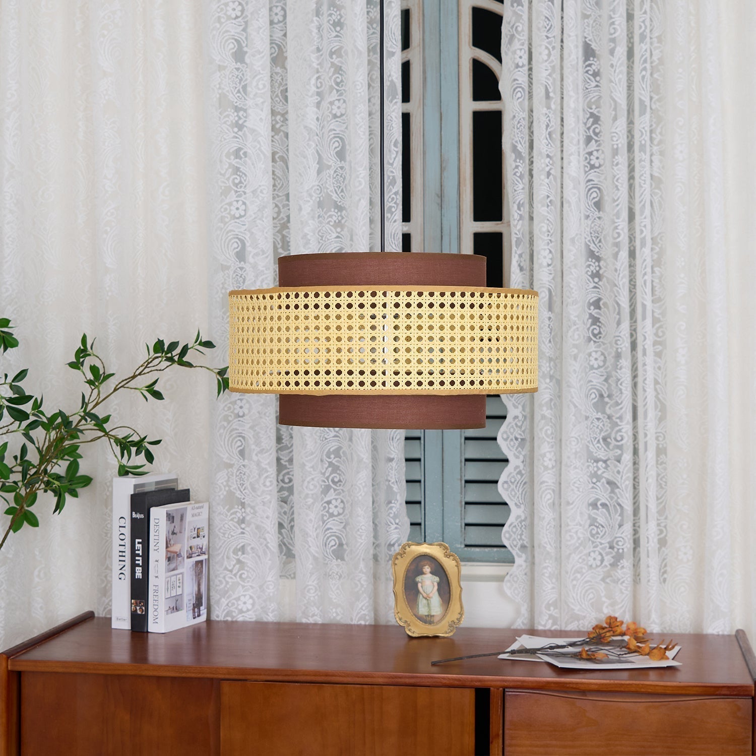 Zerither Rattan Stoff Anhänger Licht-Letslighting