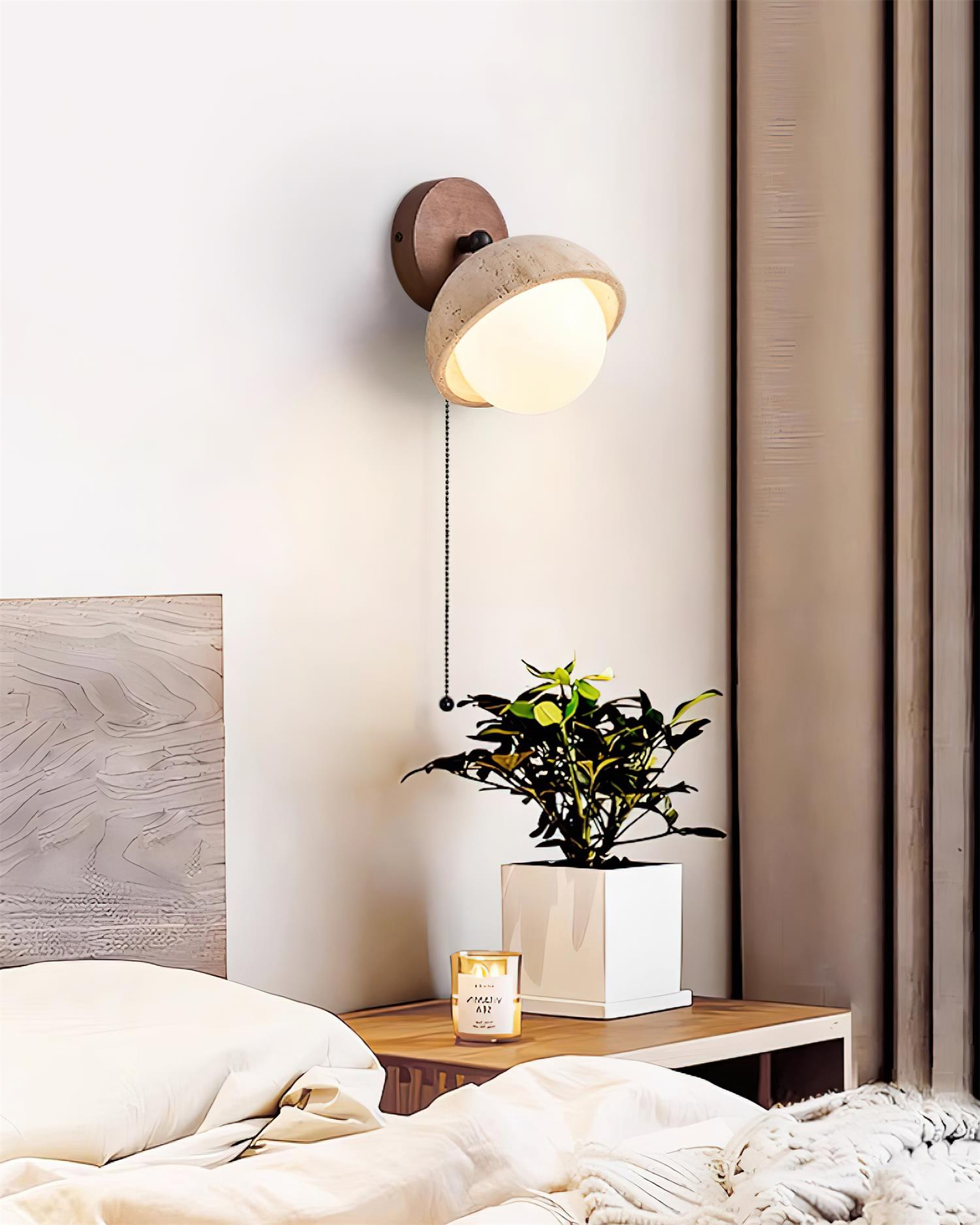 Wall Lamp Travertine and Wood Minimalist Soft Glow Modern Accent - Letslighting