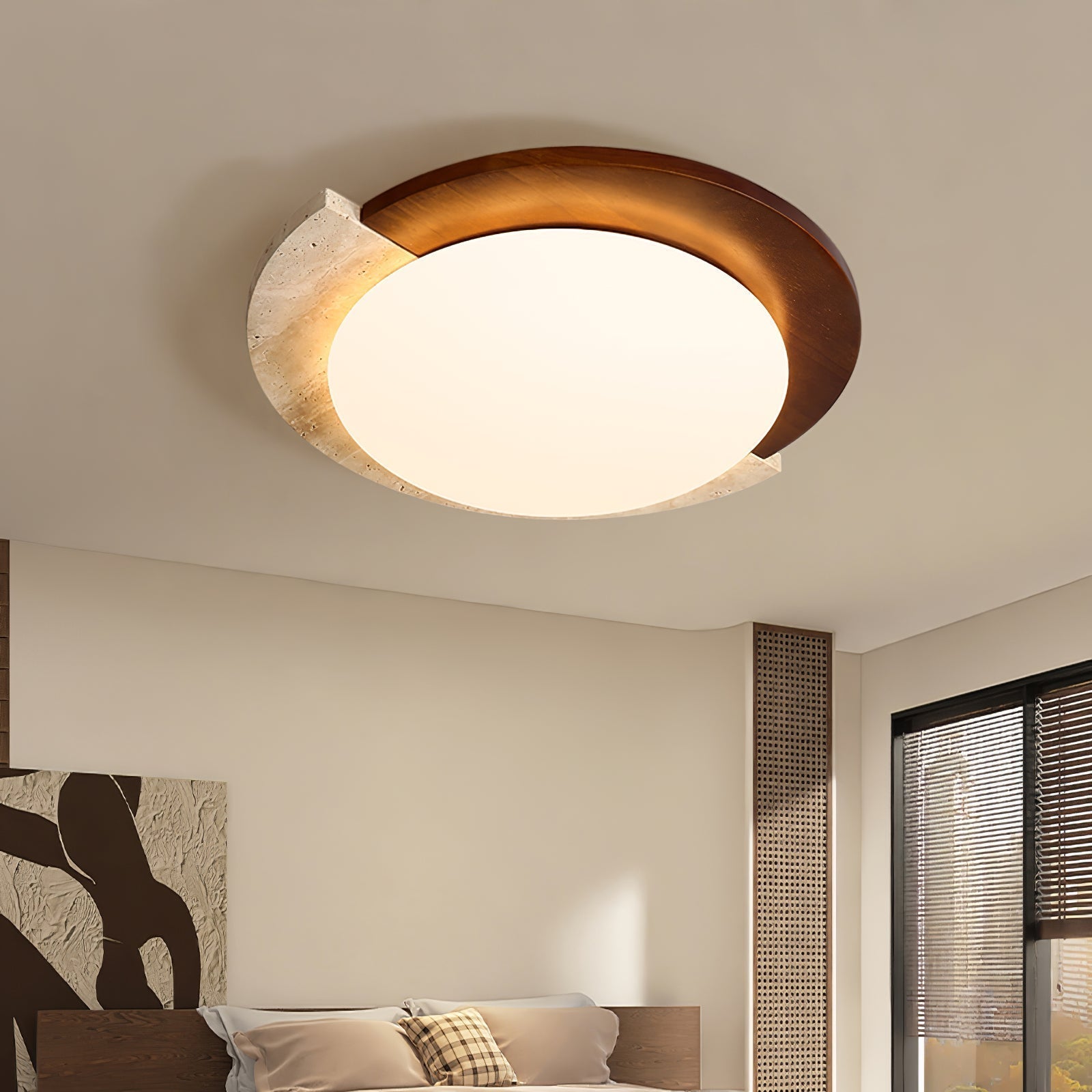 Ivnoran Arc-Rim Travertine Ceiling Light - Neutralighting