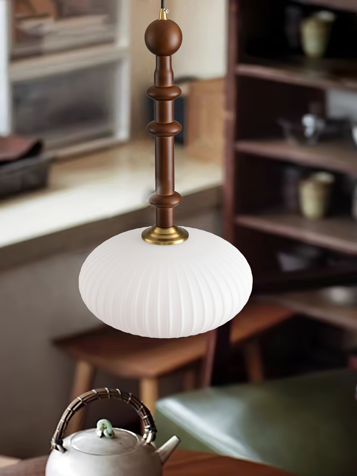 Iliror Traditionelle Kunst-Pendelleuchte aus Holz und Glas-Letslighting