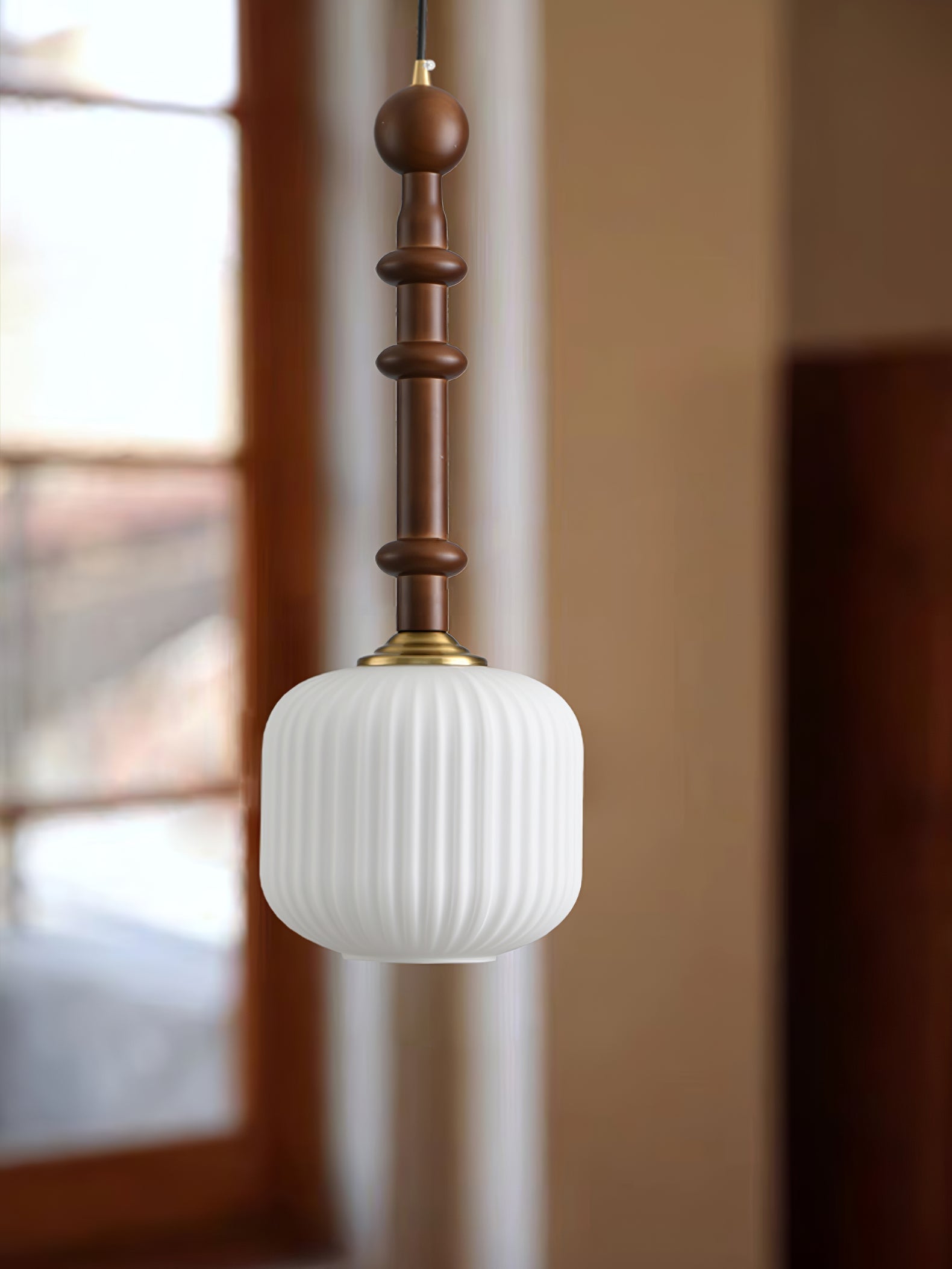 Iliror Traditionelle Kunst-Pendelleuchte aus Holz und Glas-Letslighting