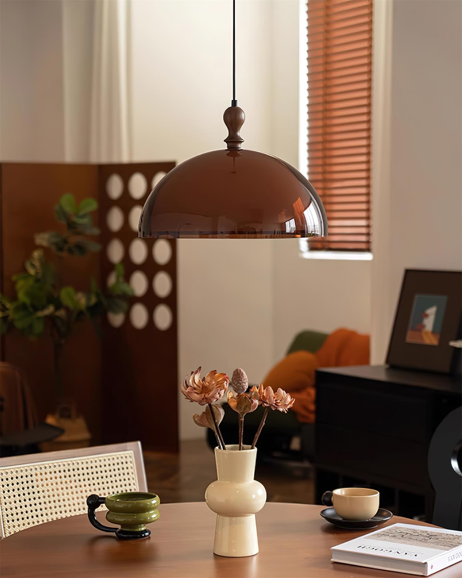 Solven Amber Glass Dome Pendant Light - Letslighting