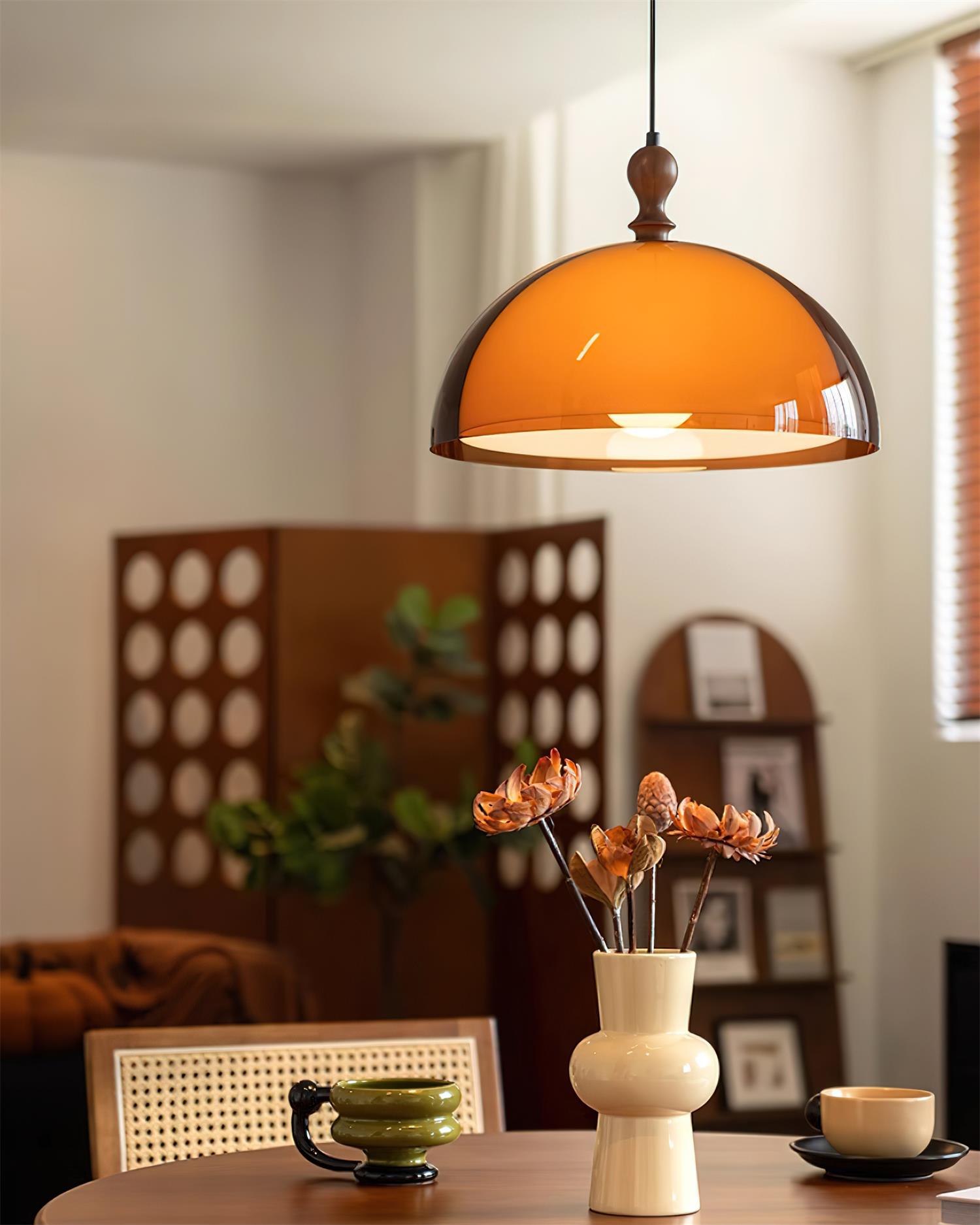 Solven Amber Glass Dome Pendant Light - Letslighting