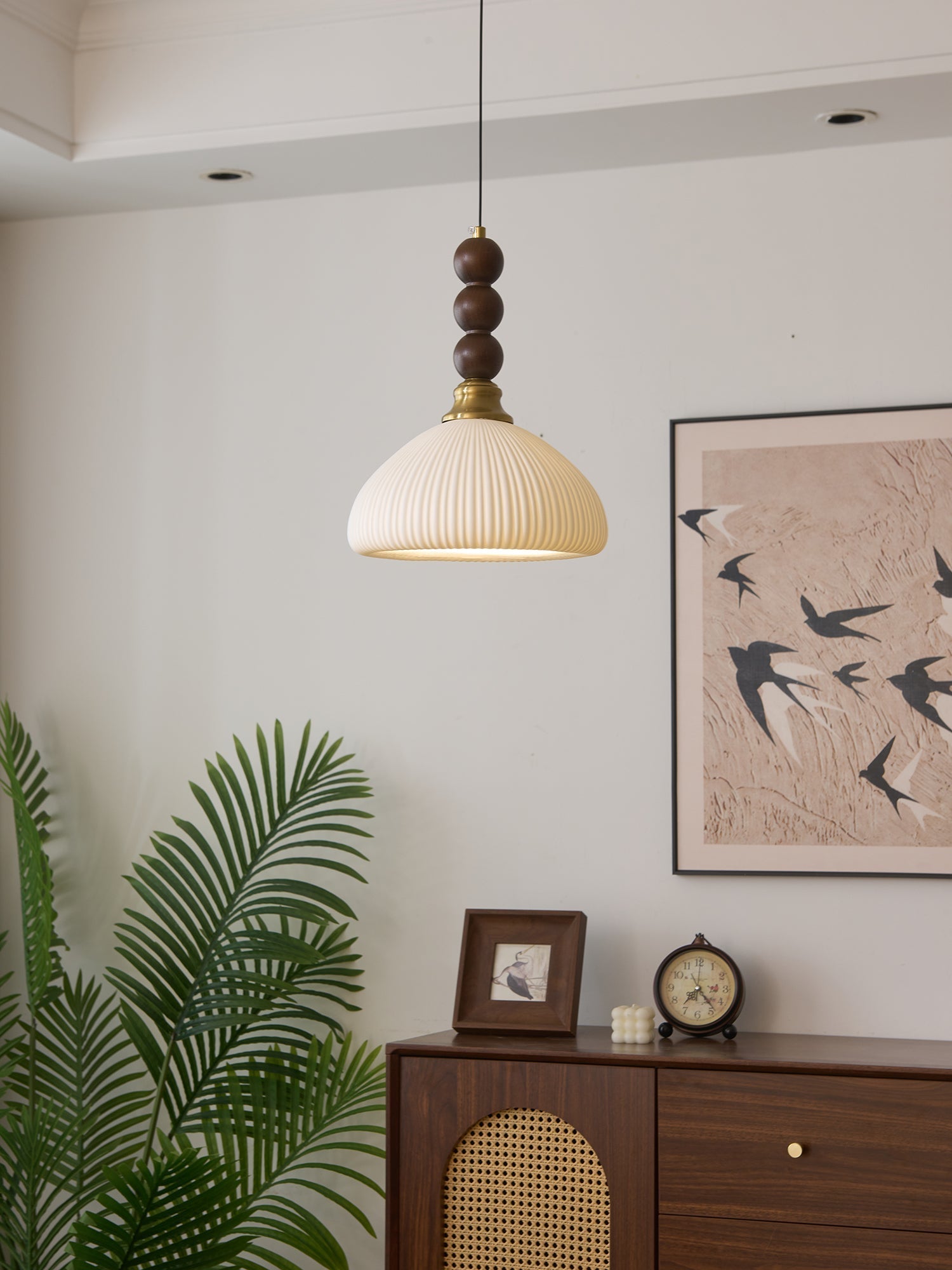 Avshaara Traditionell Eleganz Vintage Stoff Holz Pendelleuchte-Letslighting