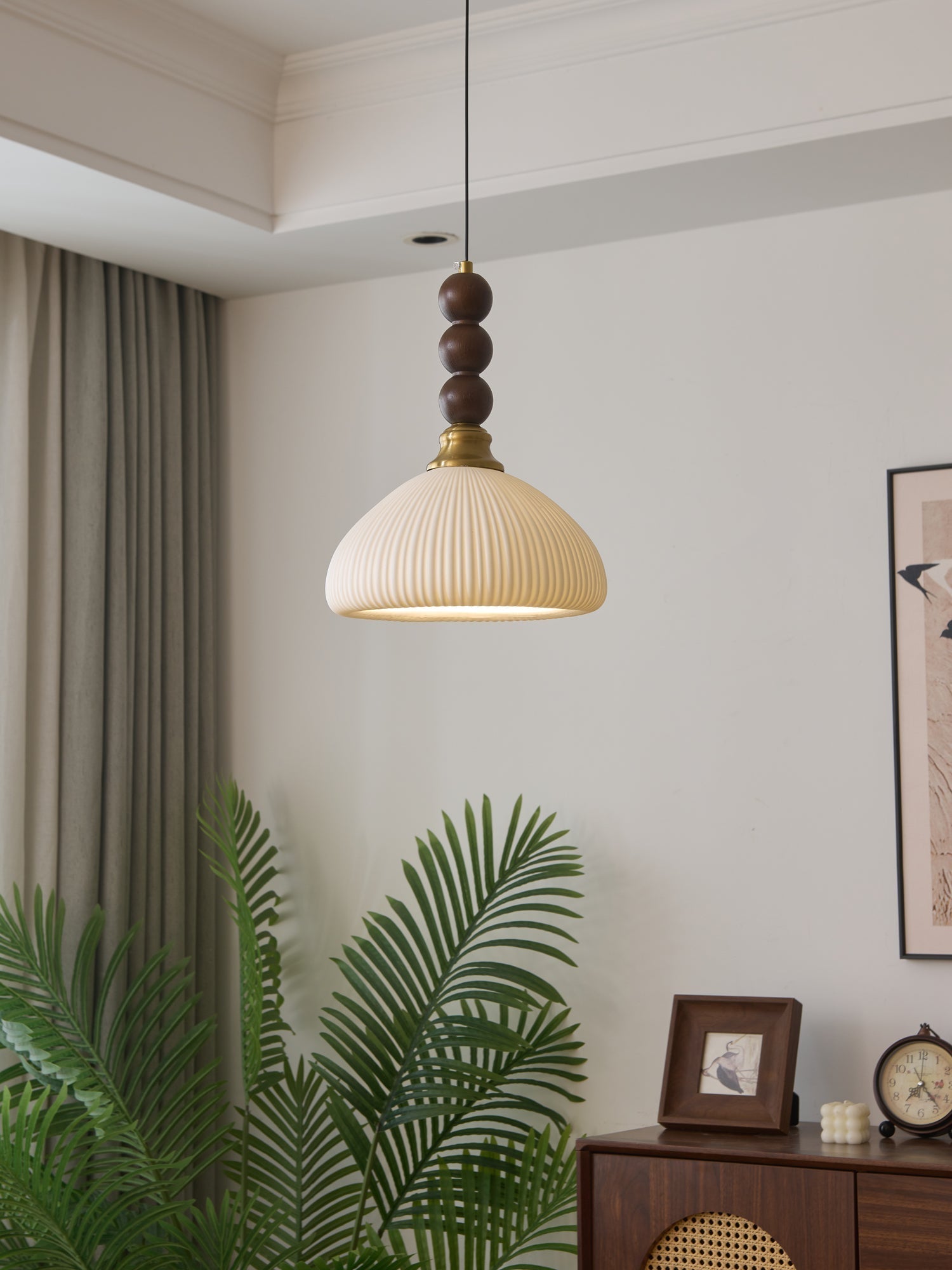Avshaara Traditionell Eleganz Vintage Stoff Holz Pendelleuchte-Letslighting