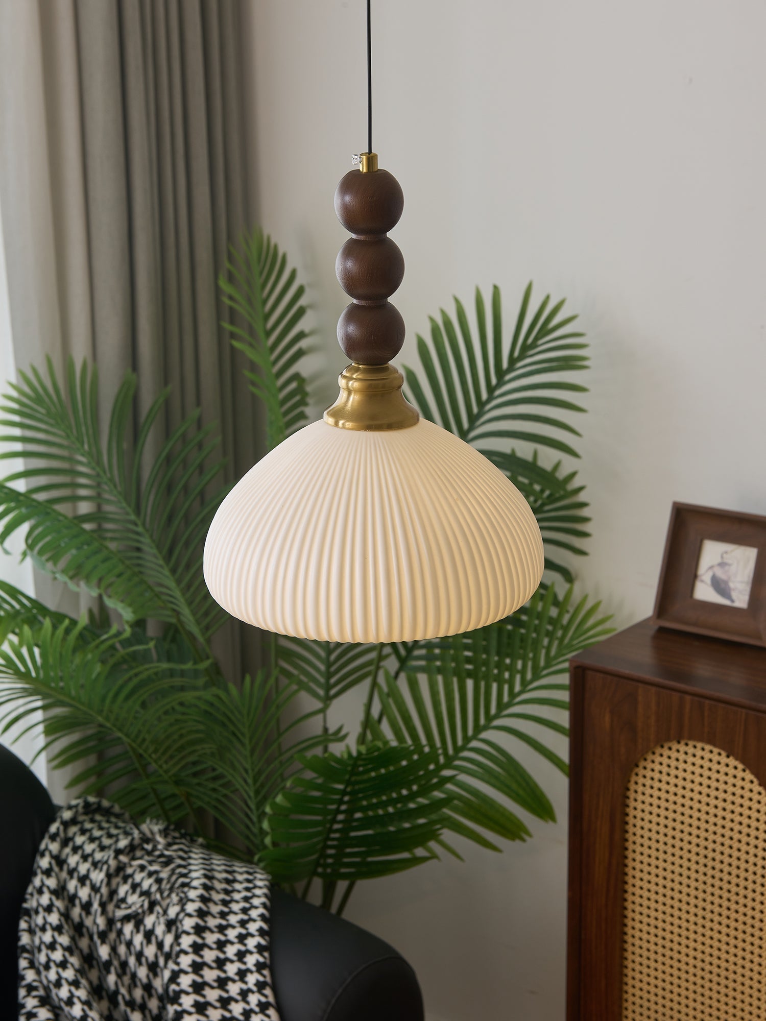 Avshaara Traditionell Eleganz Vintage Stoff Holz Pendelleuchte-Letslighting