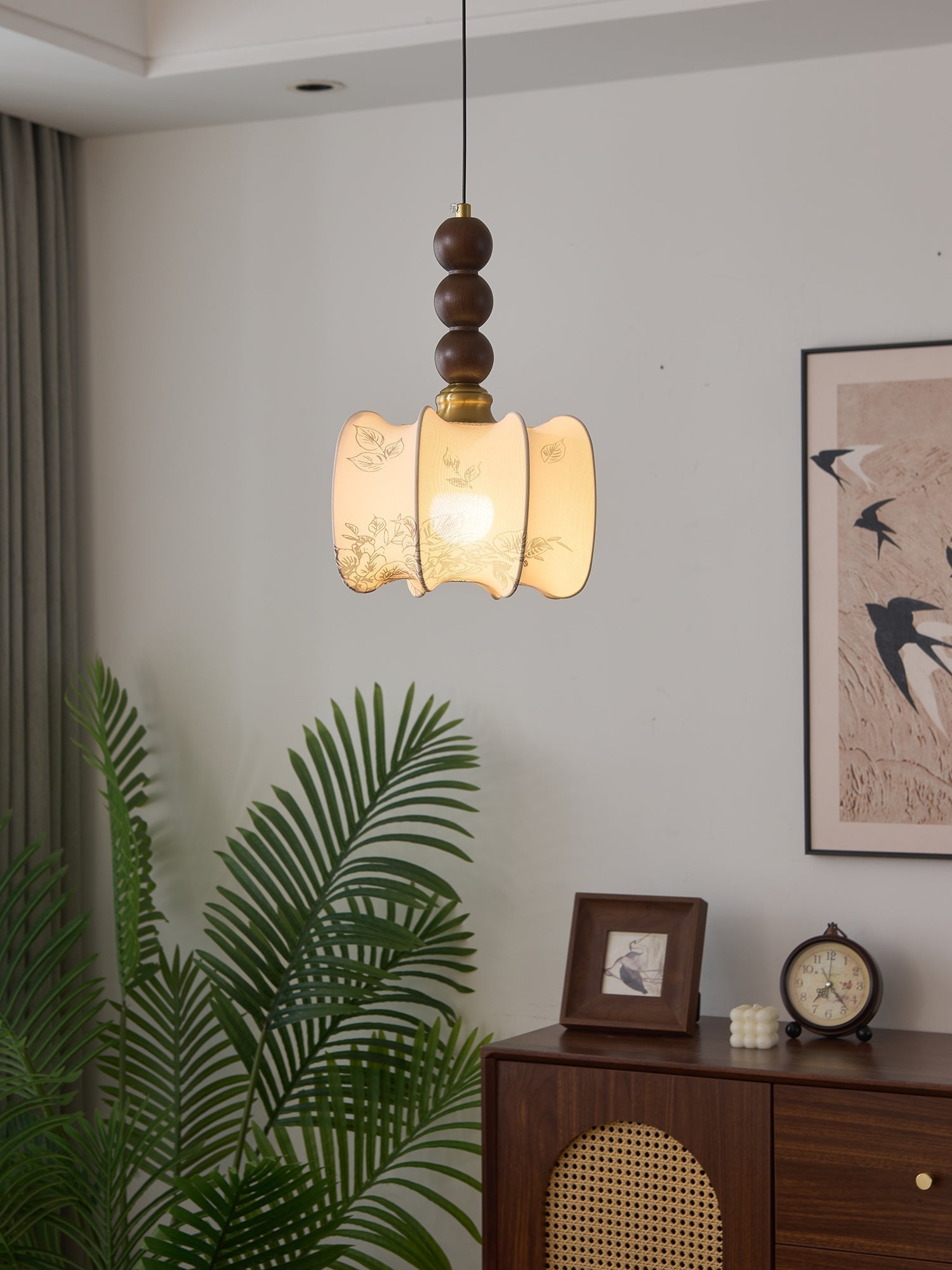 Avshaara Traditionell Eleganz Vintage Stoff Holz Pendelleuchte-Letslighting