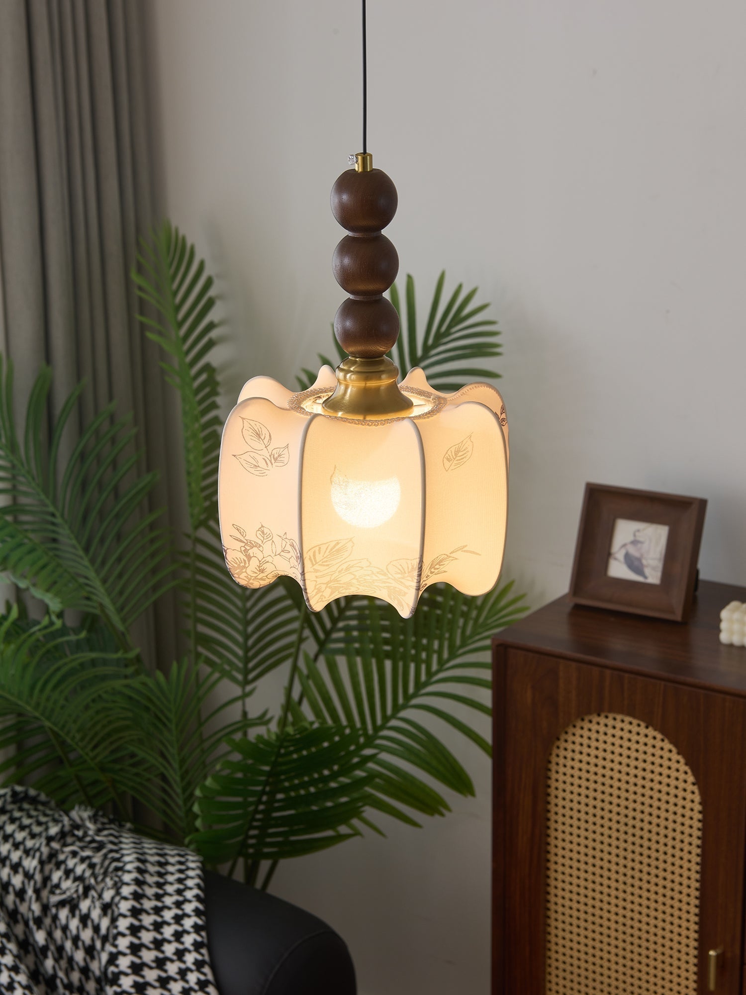 Avshaara Traditionell Eleganz Vintage Stoff Holz Pendelleuchte-Letslighting