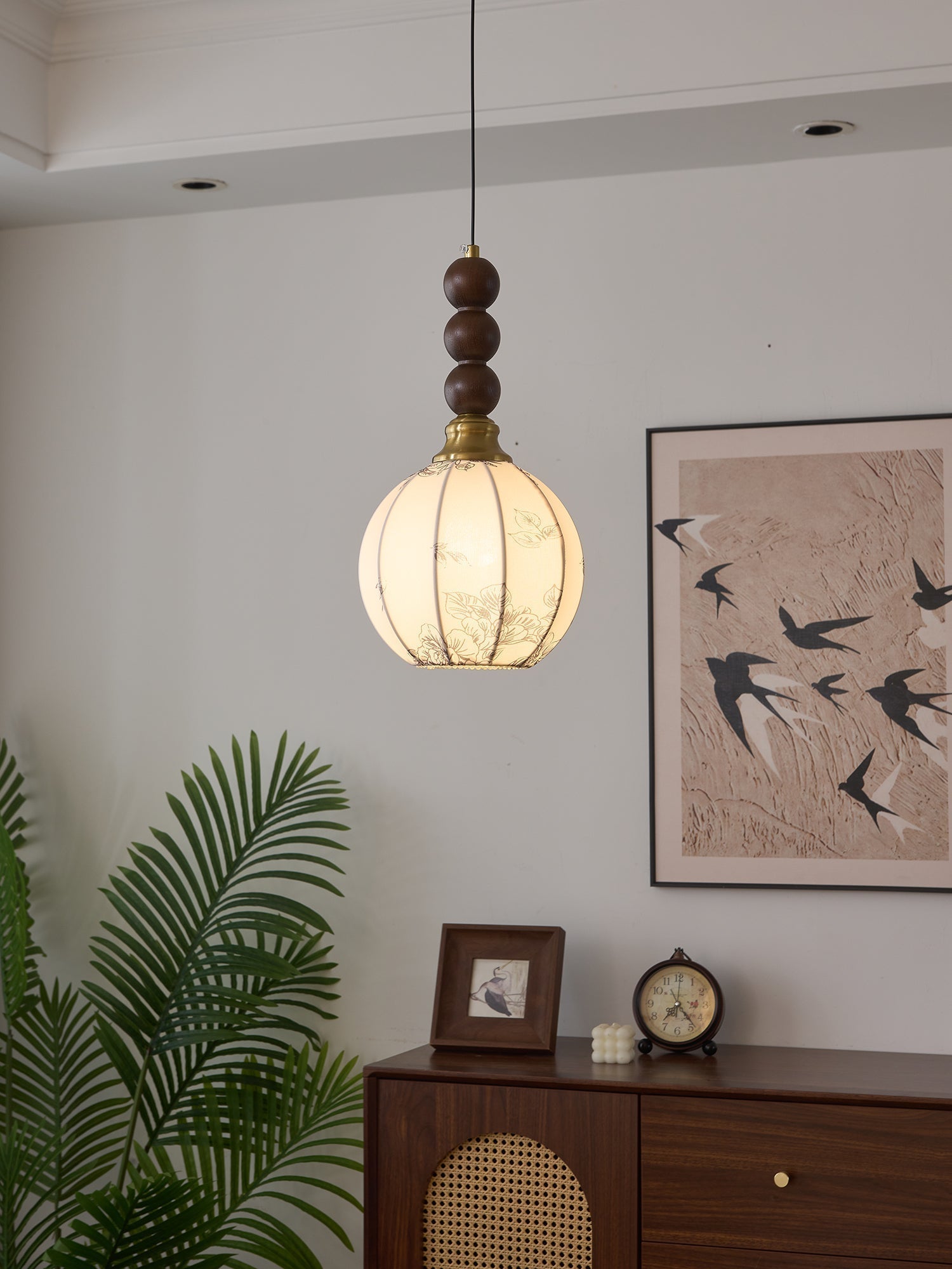 Avshaara Traditionell Eleganz Vintage Stoff Holz Pendelleuchte-Letslighting