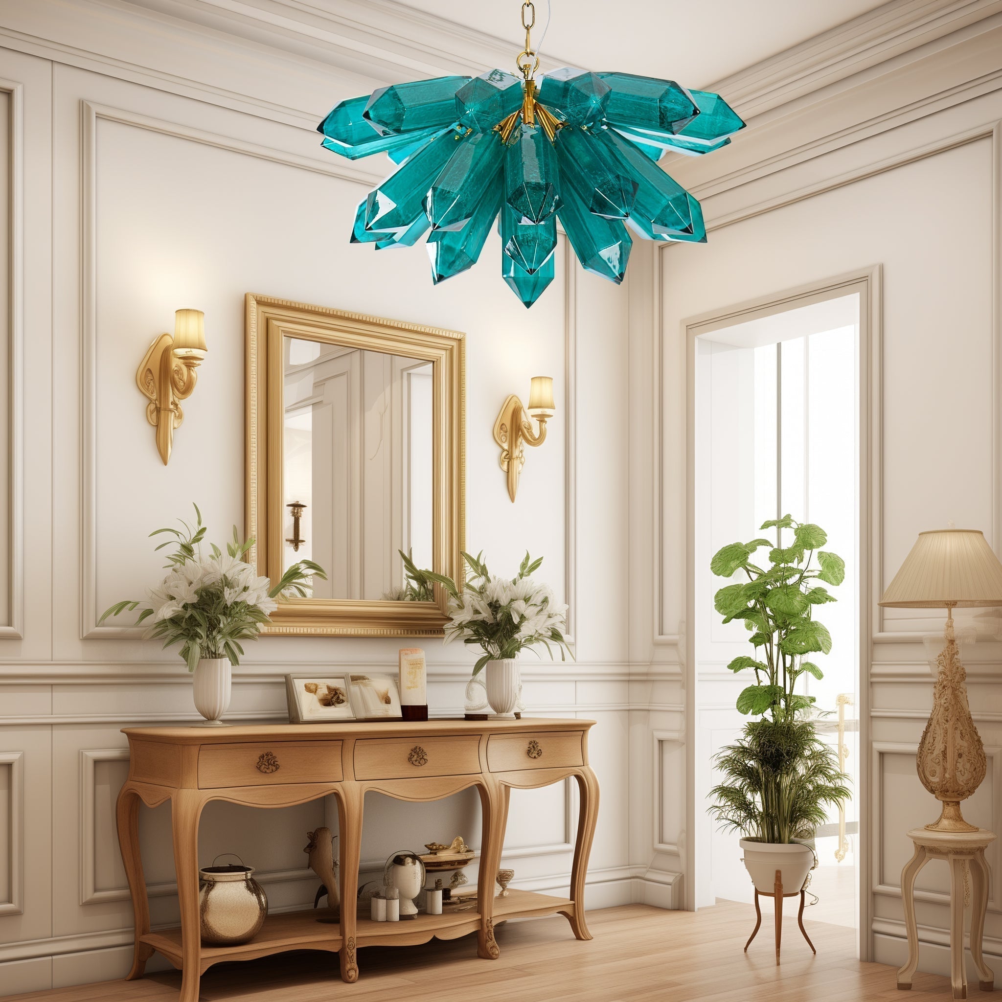 Aurora Chandelier Emerald Crystal Starburst Gold - Neutralighting