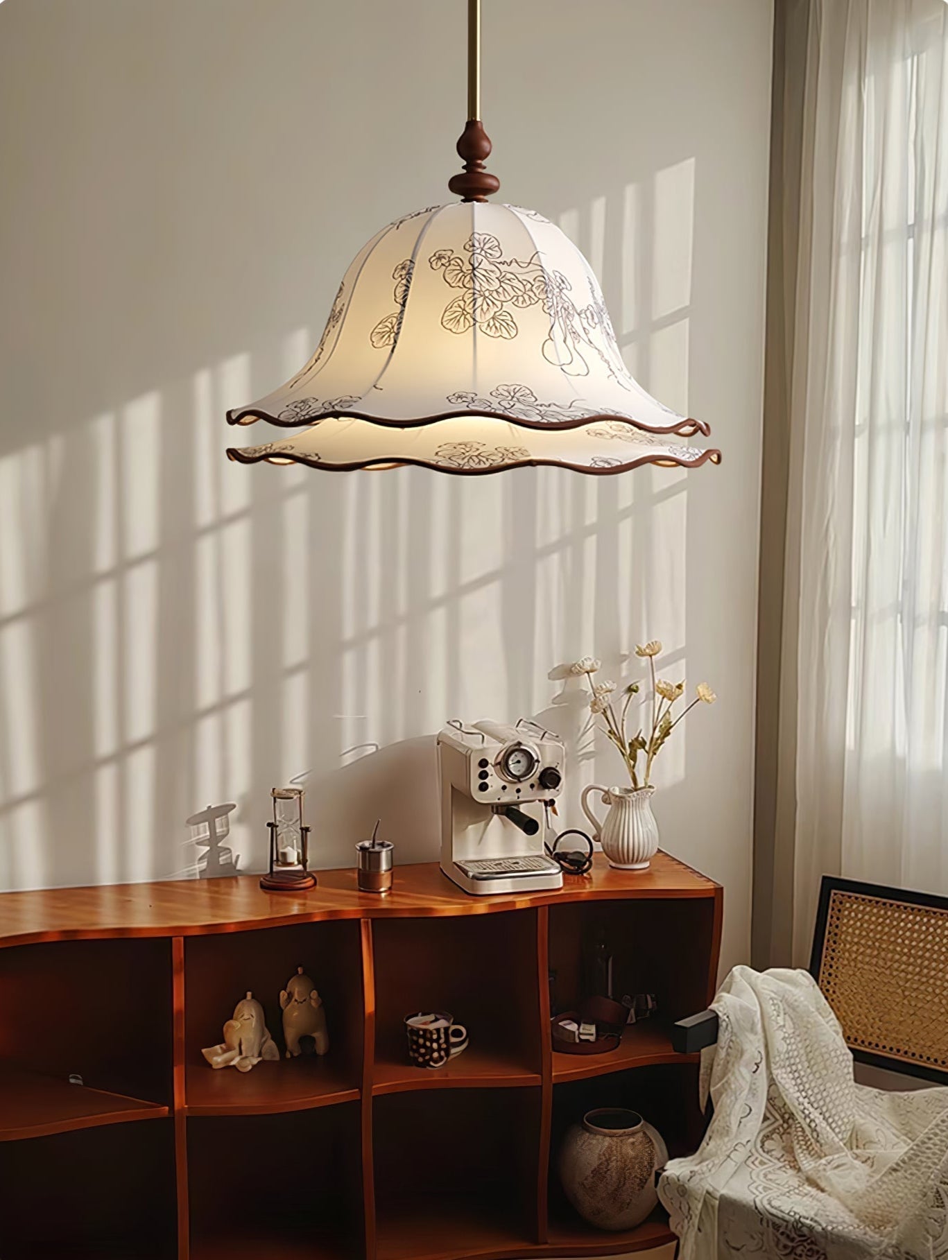 Ilsilis Traditionelle Eleganz Stoff Holz Pendelleuchte-Letslighting