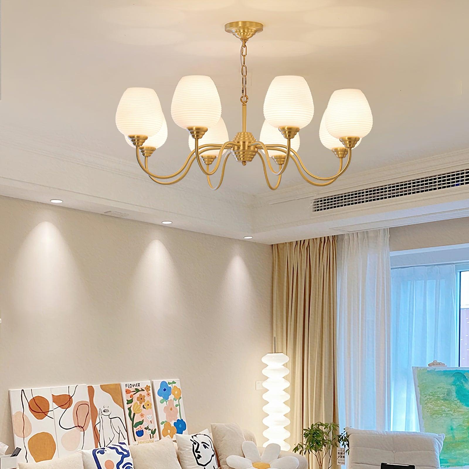 Lustra Kronleuchter Antik Messing Weiß Glas-Letslighting