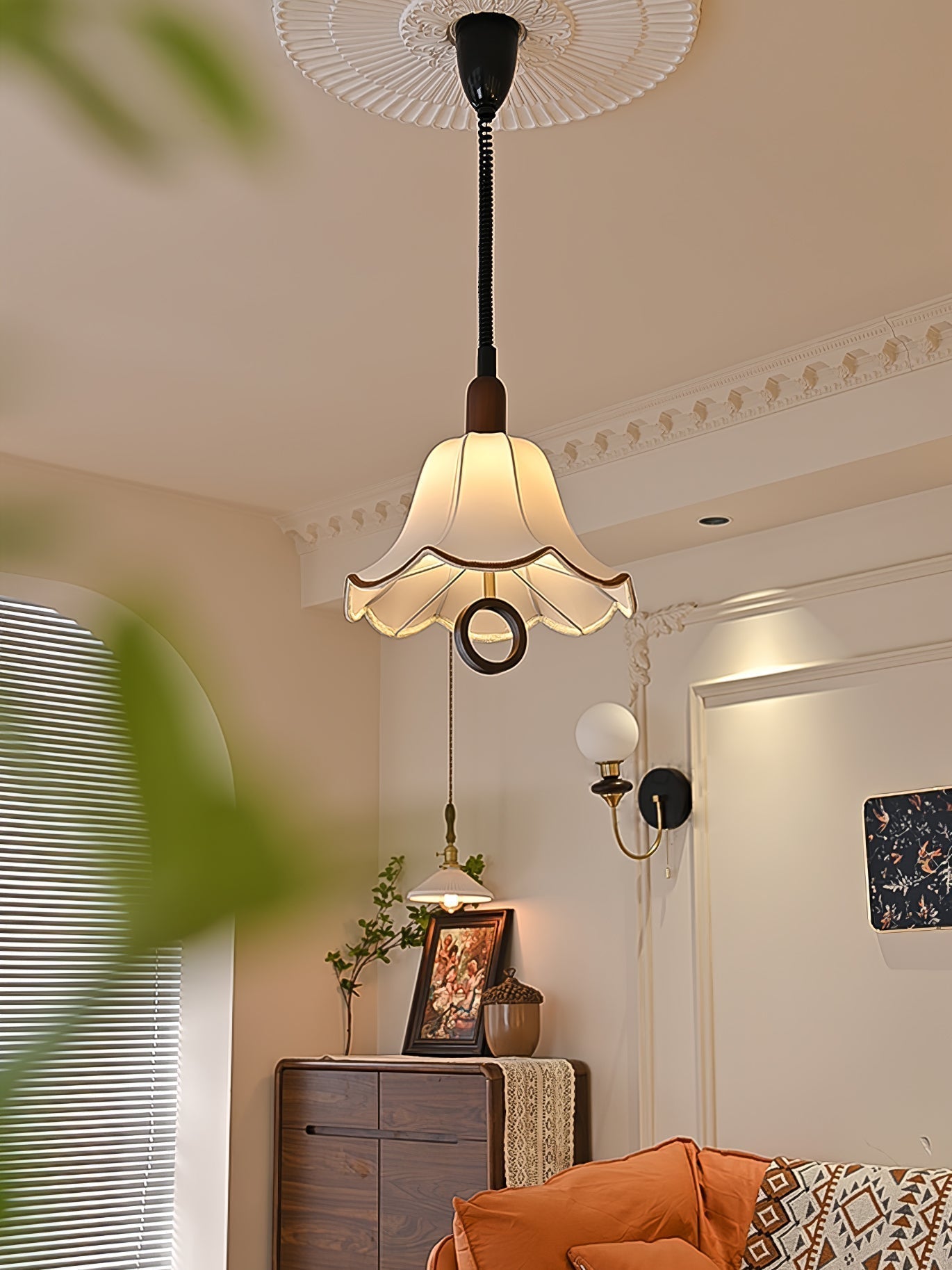 Eurvaryra Klassische Eleganz Stoff Holz Pendelleuchte-Letslighting