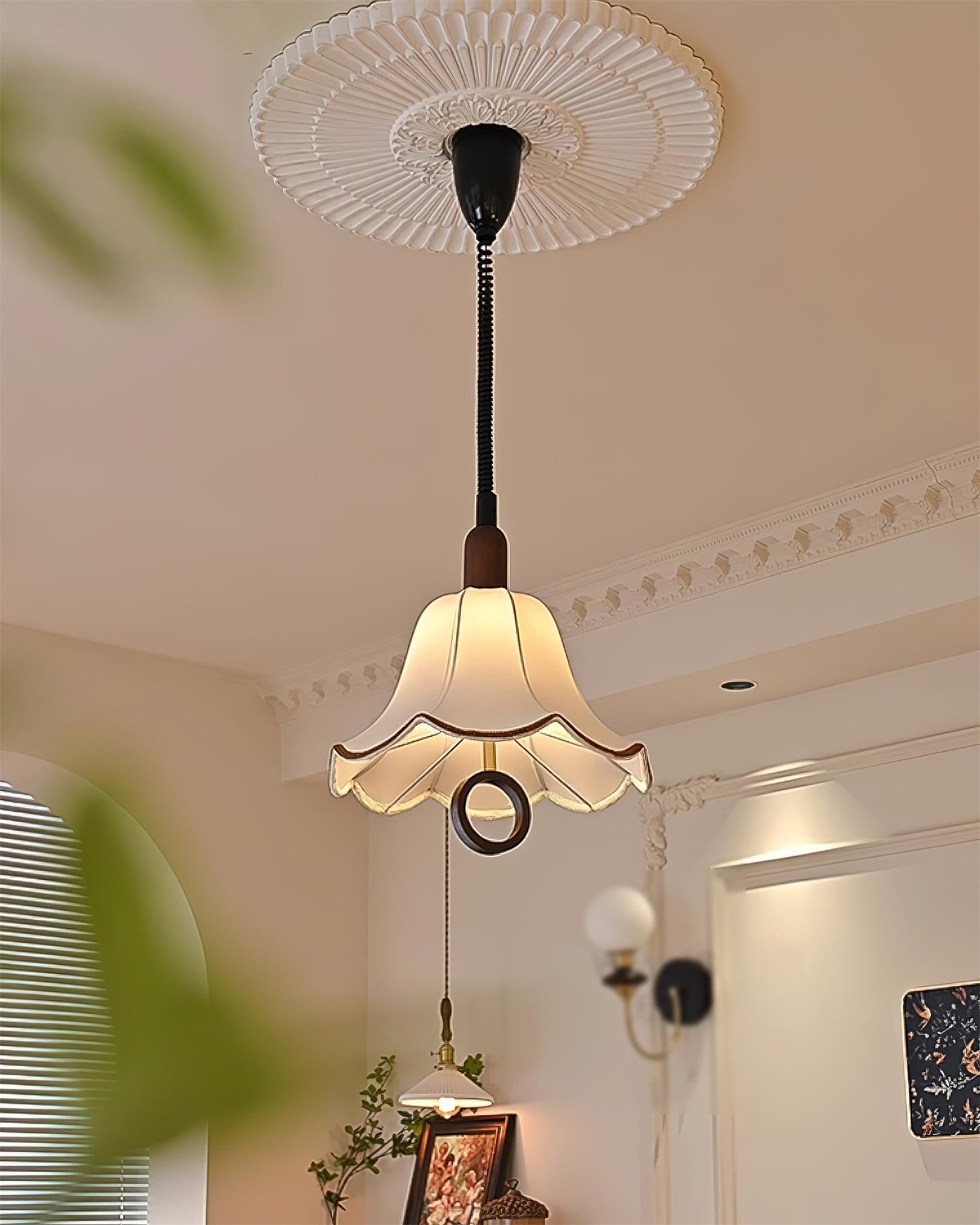 Eurvaryra Klassische Eleganz Stoff Holz Pendelleuchte-Letslighting