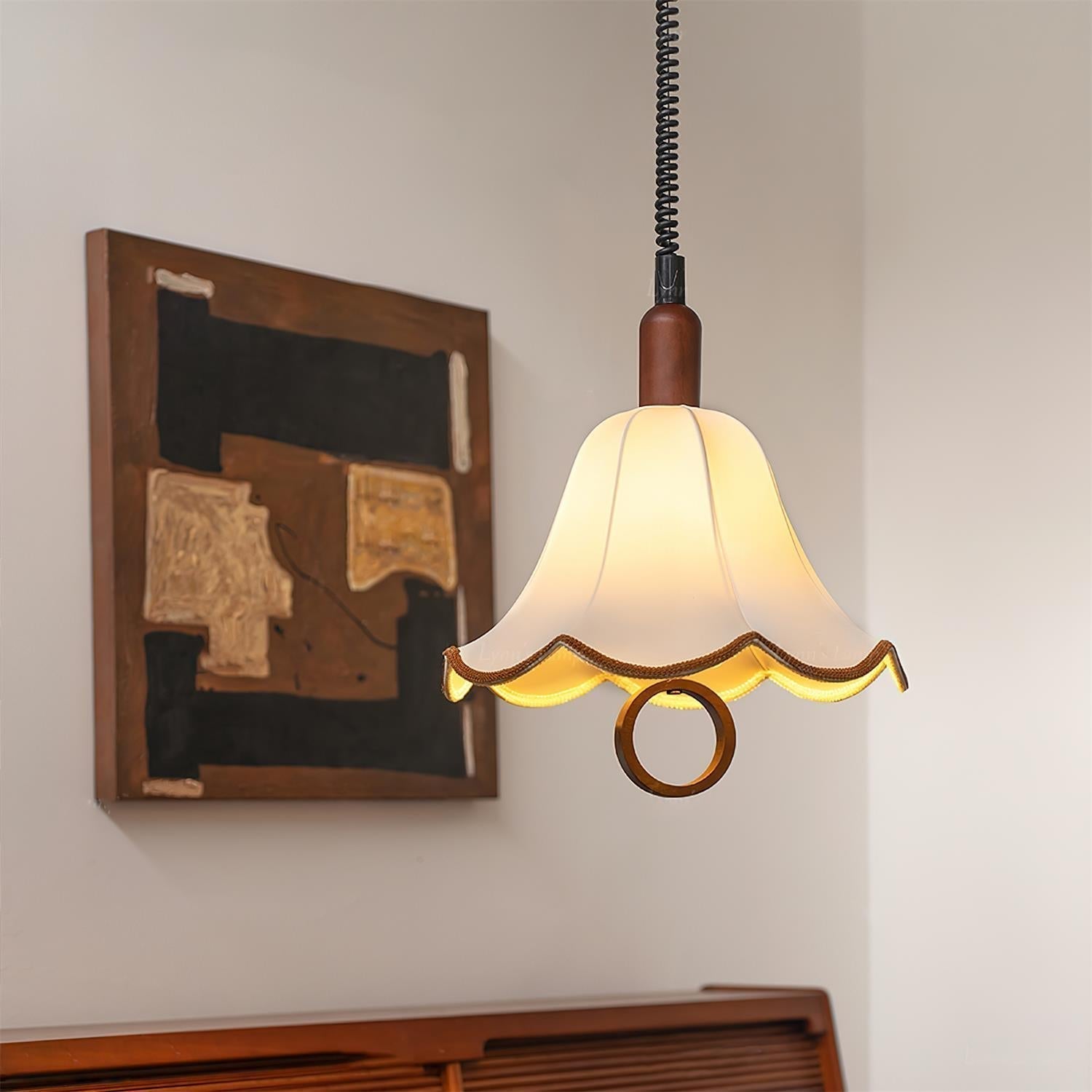 Eurvaryra Klassische Eleganz Stoff Holz Pendelleuchte-Letslighting