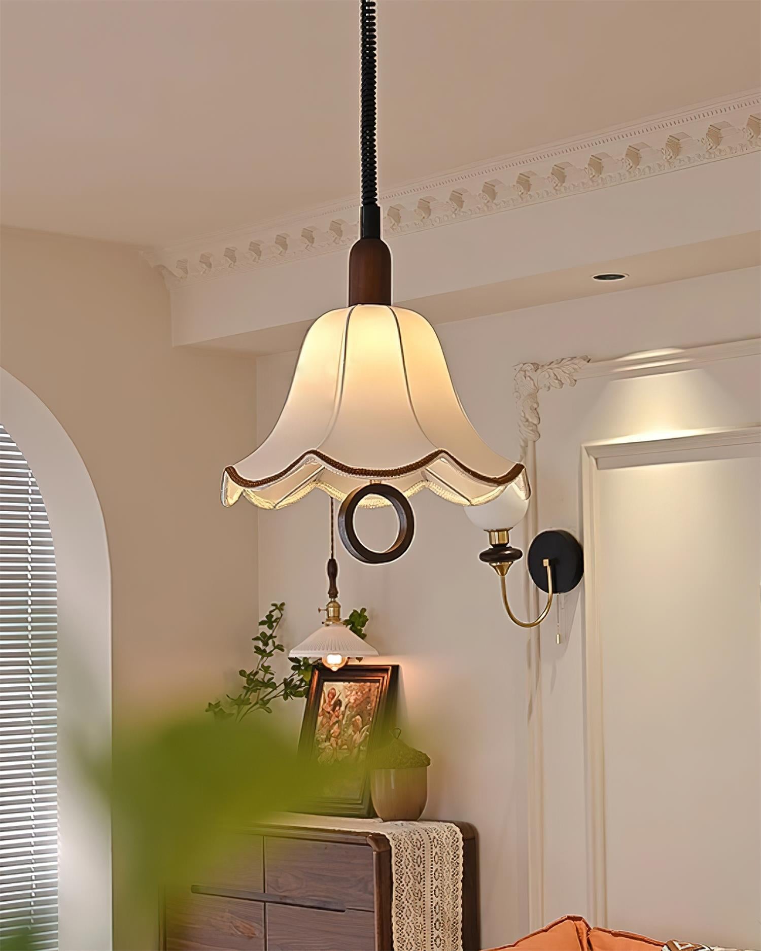 Eurvaryra Klassische Eleganz Stoff Holz Pendelleuchte-Letslighting