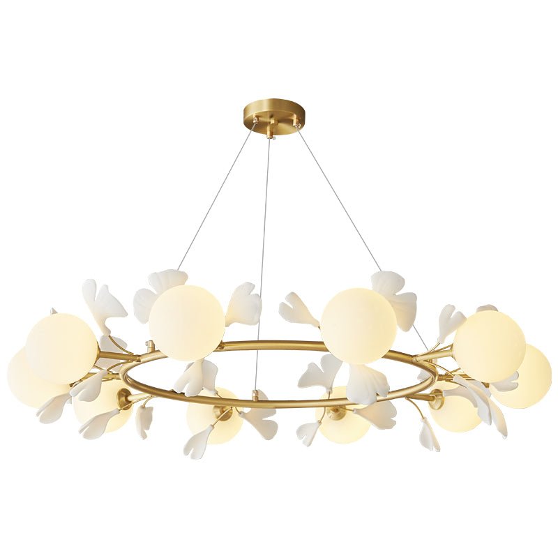 Olivia Keramik Gingko Blume Messing Kronleuchter-Letslighting