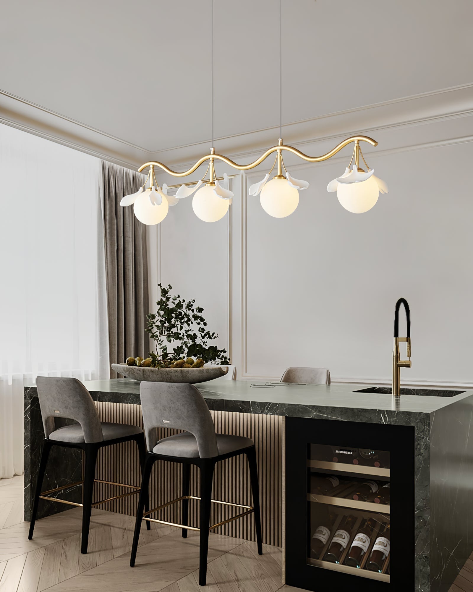 Olivia Keramik Gingko Blume Messing Kronleuchter-Letslighting