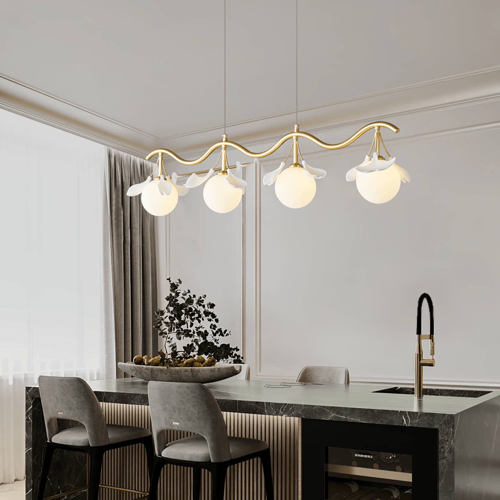 Olivia Keramik Gingko Blume Messing Kronleuchter-Letslighting