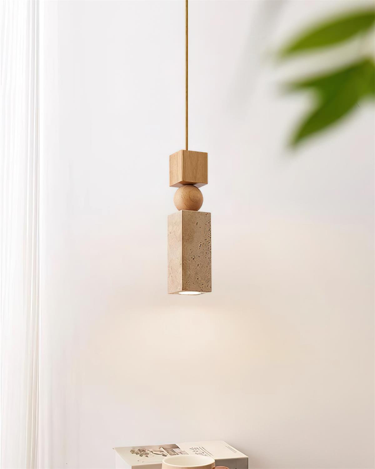 Pendant Light Geometric Wood Travertine Minimalist Nordic Hanging - Letslighting