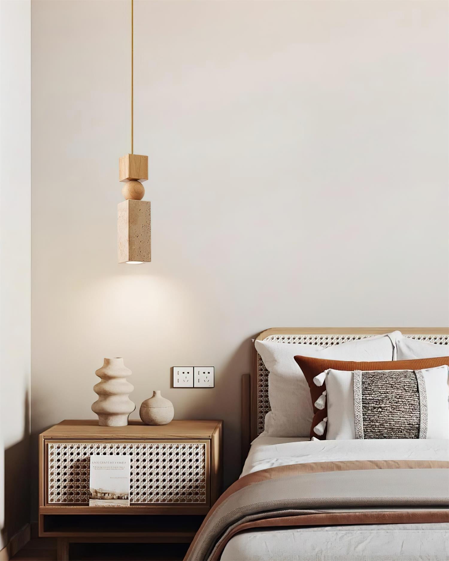 Pendant Light Geometric Wood Travertine Minimalist Nordic Hanging - Letslighting