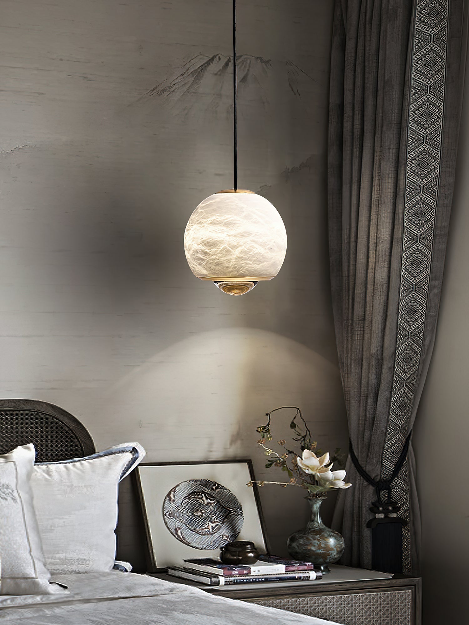 Zephaan Modern Minimalist Brass Alabaster Pendant Light - Letslighting