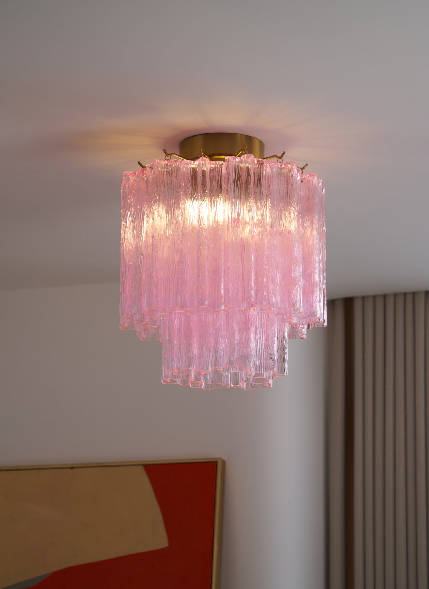 Aurora Ceiling Lamp Pink Murano Glass Tiered Modern Flush - Neutralighting