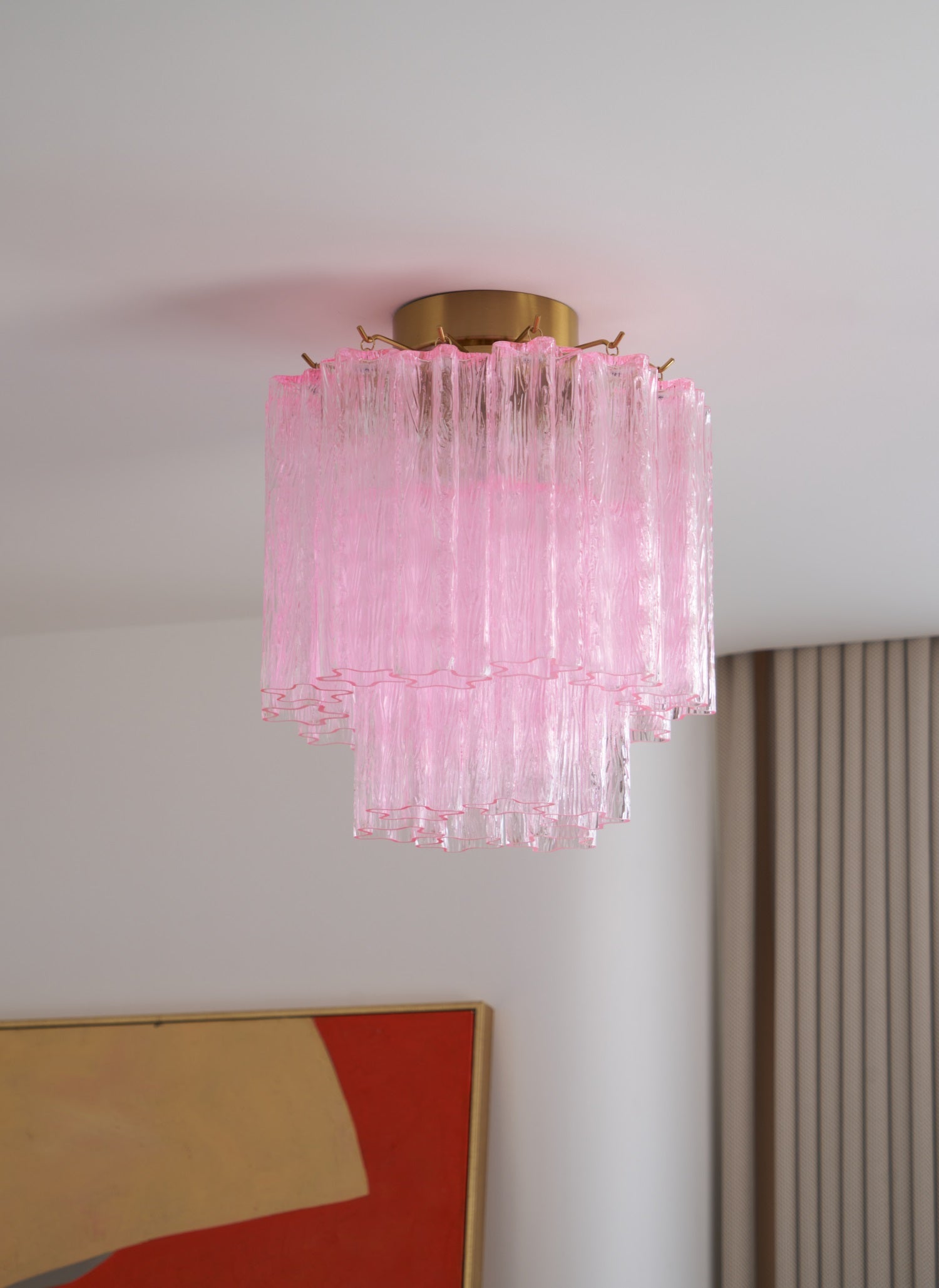 Aurora Ceiling Lamp Pink Murano Glass Tiered Modern Flush - Neutralighting