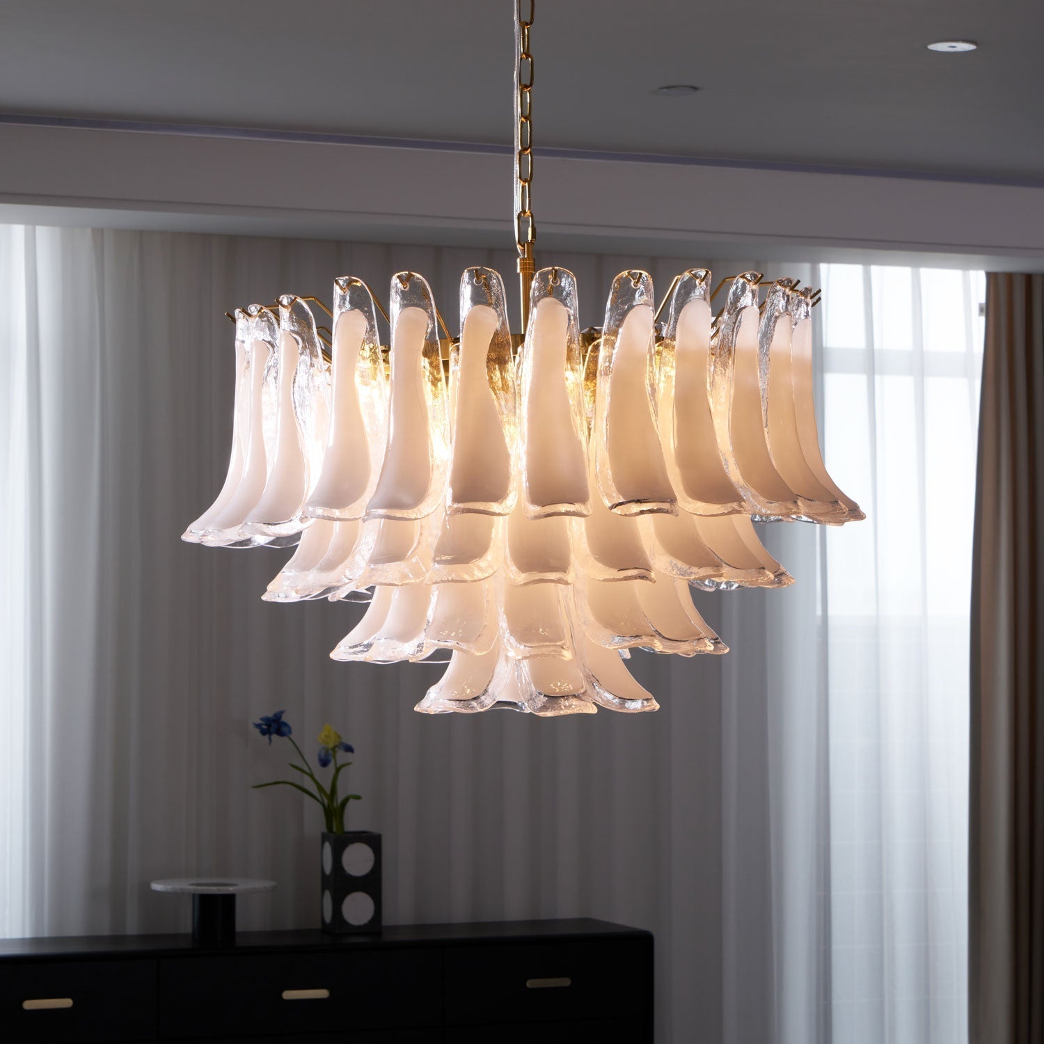 Aurora Chandelier Pink Glass Leaf Layered Floral Glamour - Neutralighting