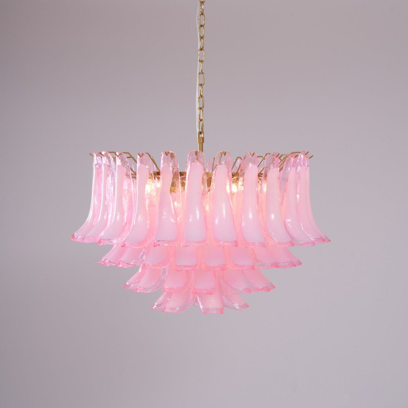 Aurora Chandelier Pink Glass Leaf Layered Floral Glamour - Neutralighting