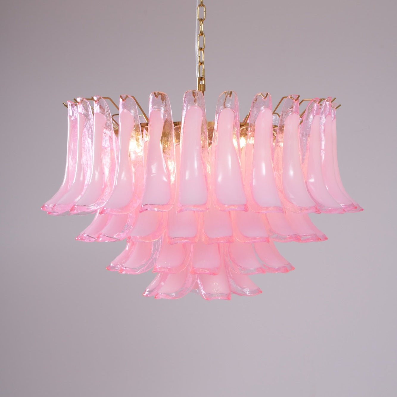 Aurora Chandelier Pink Glass Leaf Layered Floral Glamour - Neutralighting