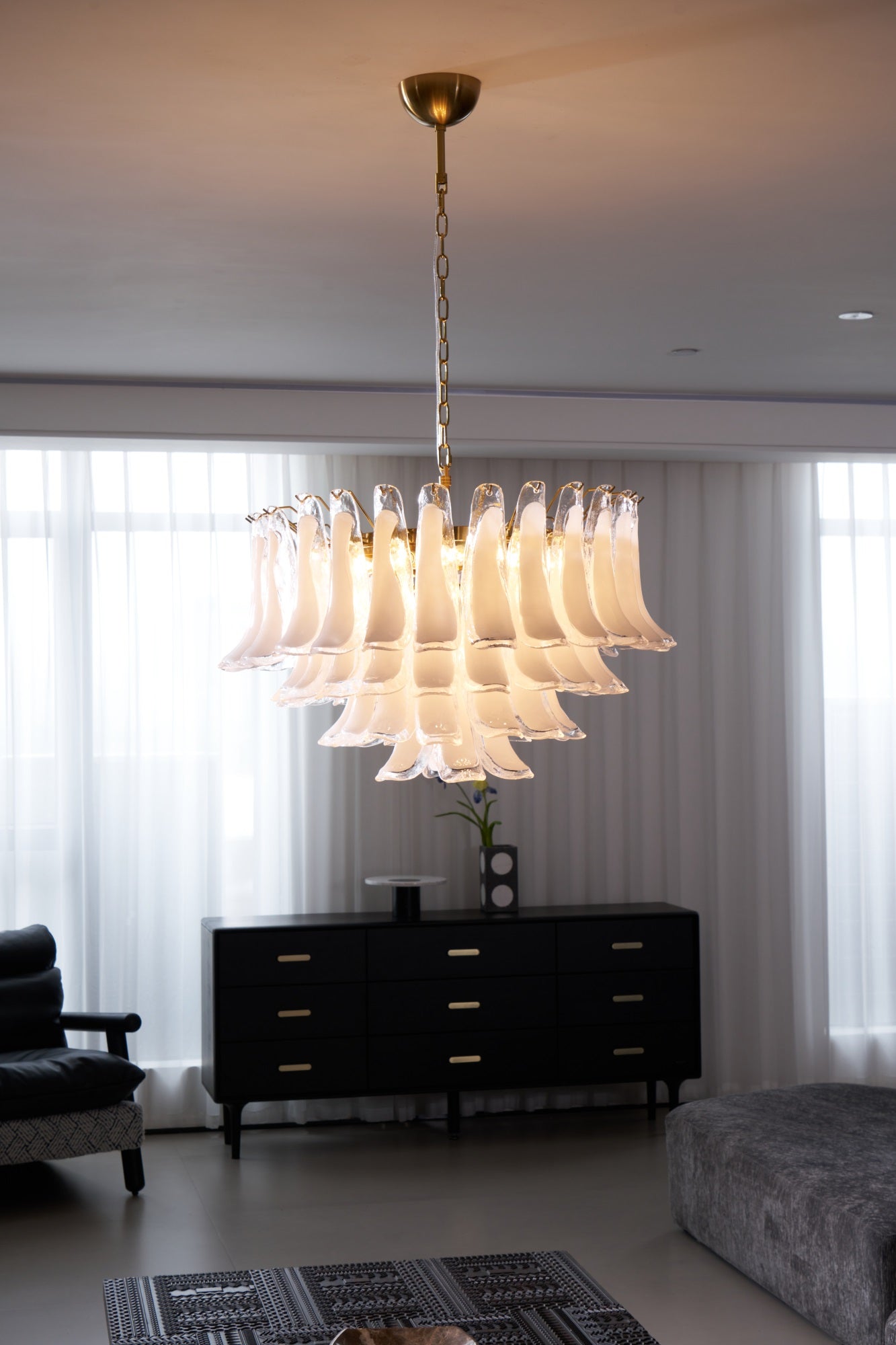 Aurora Chandelier Pink Glass Leaf Layered Floral Glamour - Neutralighting