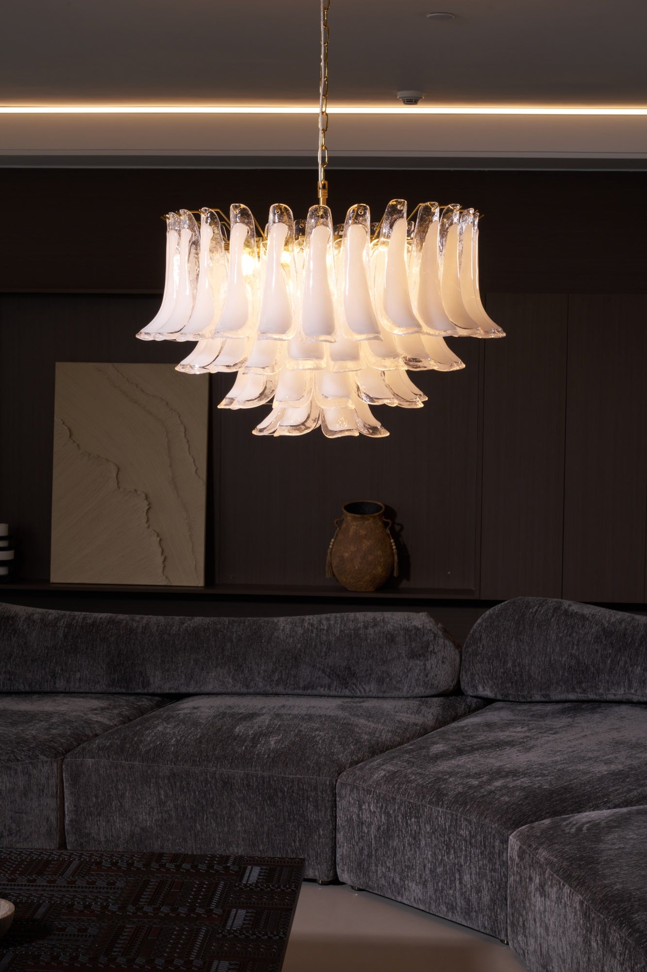 Aurora Chandelier Pink Glass Leaf Layered Floral Glamour - Neutralighting