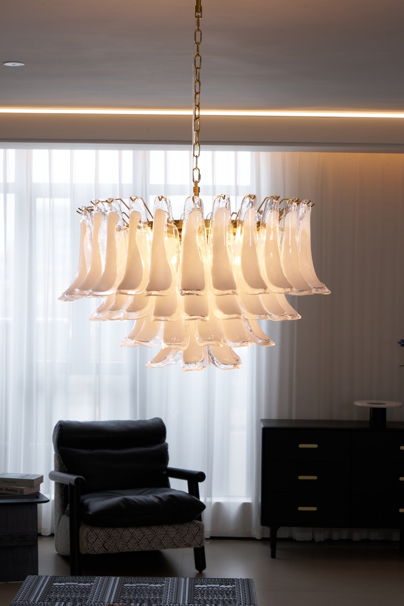 Aurora Chandelier Pink Glass Leaf Layered Floral Glamour - Neutralighting