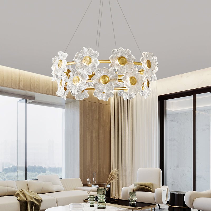 Cemirel Einzigartiger Blumen-Kronleuchter aus Messing und Glas-Letslighting