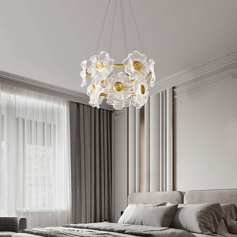 Cemirel Einzigartiger Blumen-Kronleuchter aus Messing und Glas-Letslighting