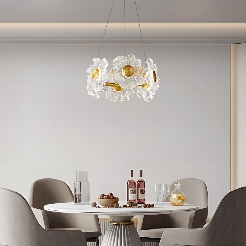 Cemirel Einzigartiger Blumen-Kronleuchter aus Messing und Glas-Letslighting