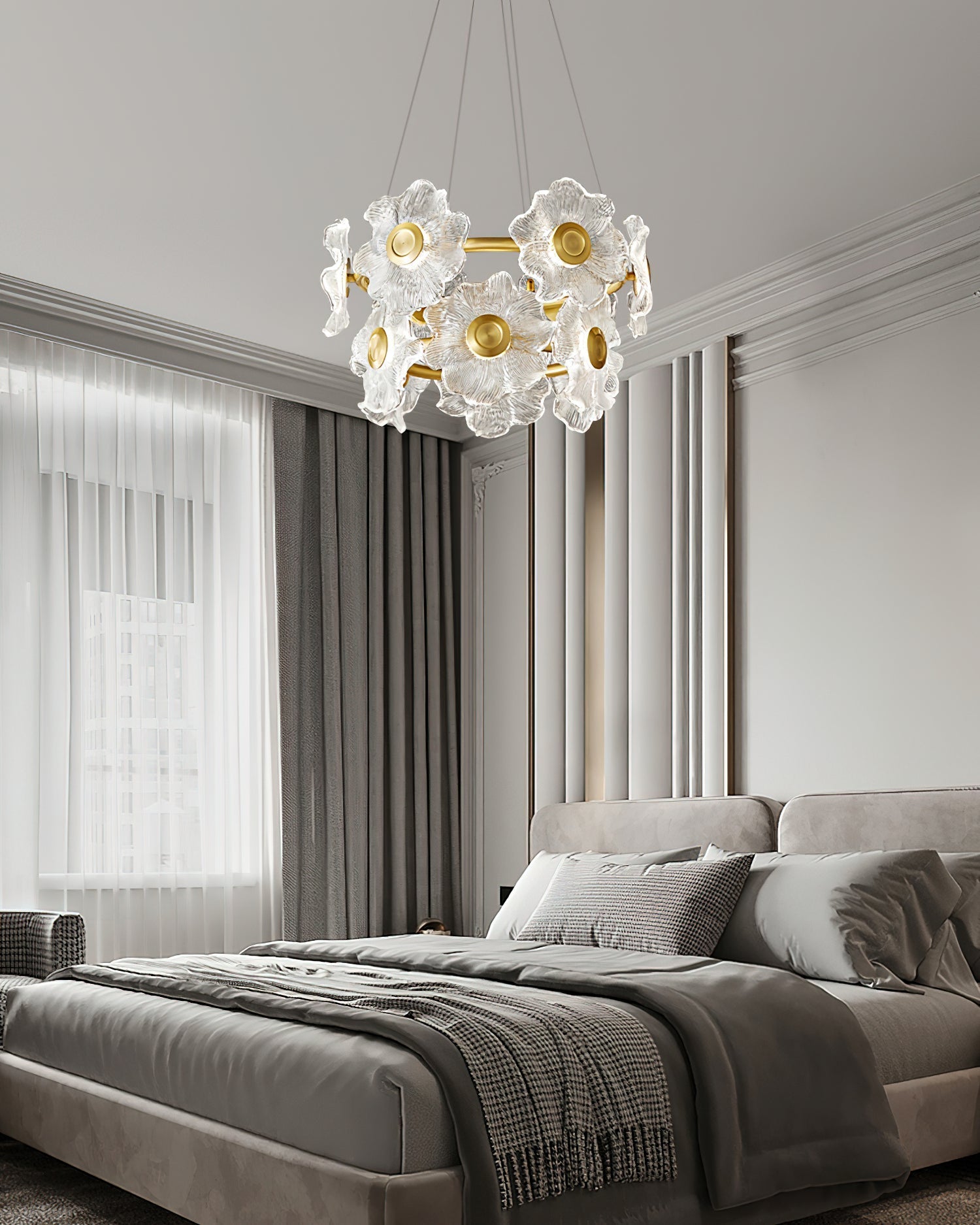 Cemirel Einzigartiger Blumen-Kronleuchter aus Messing und Glas-Letslighting