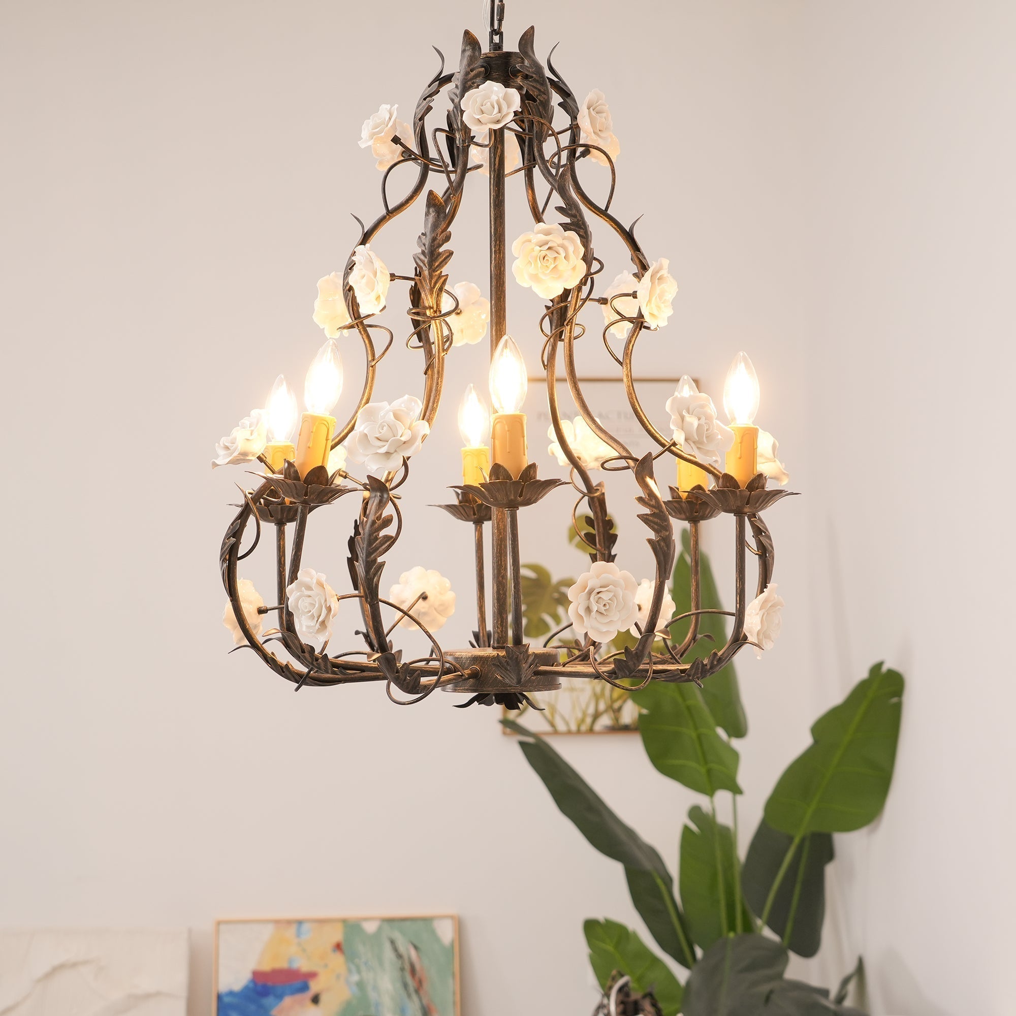Araeyra Postmoderner Luxus Rosen-Keramik-Kronleuchter-Letslighting