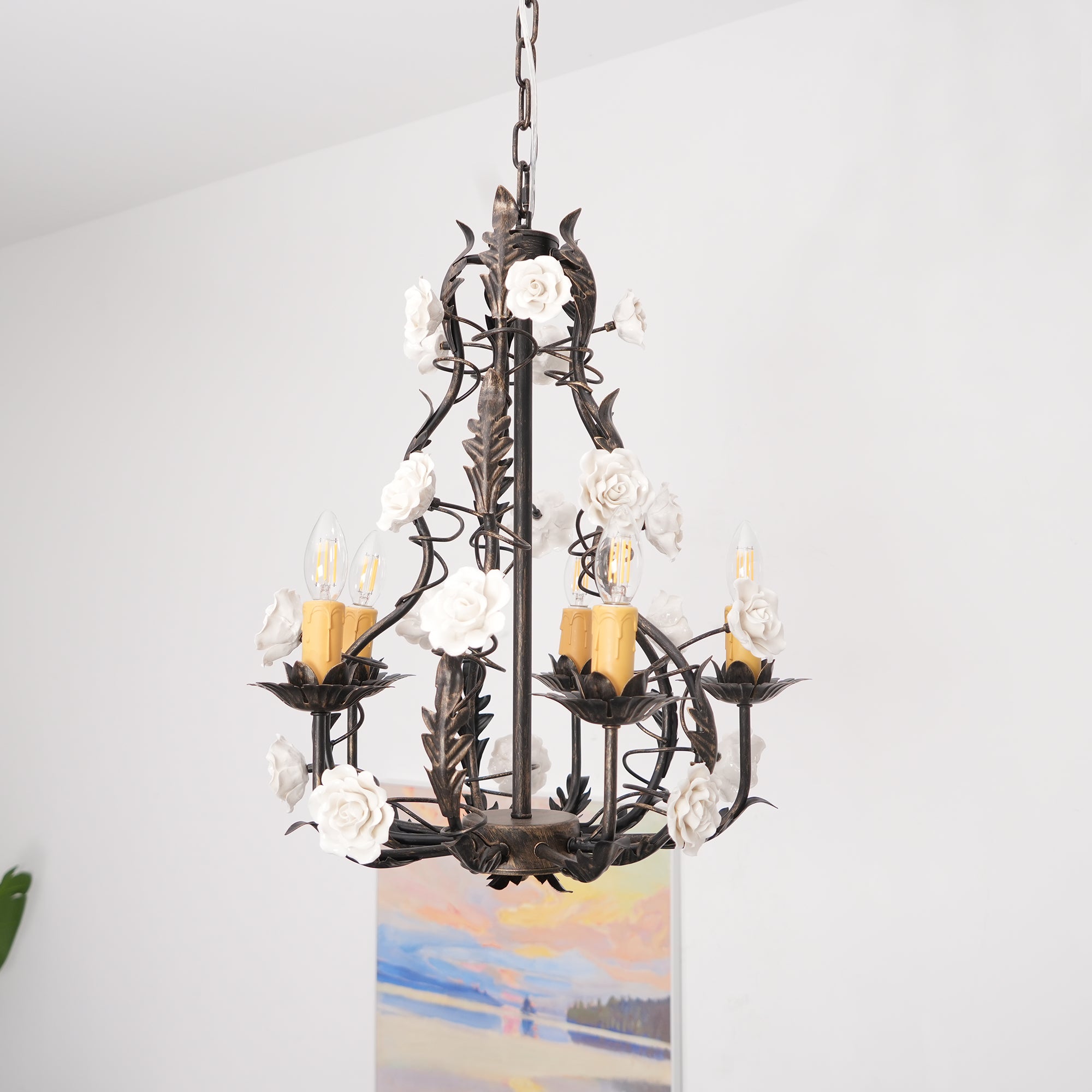 Araeyra Postmoderner Luxus Rosen-Keramik-Kronleuchter-Letslighting