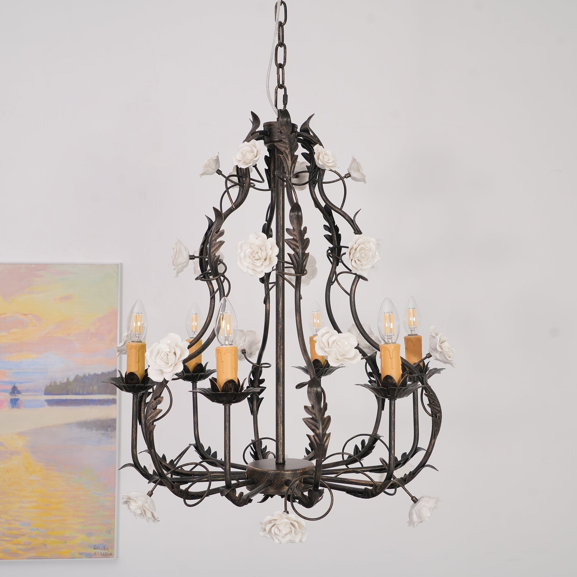 Araeyra Postmoderner Luxus Rosen-Keramik-Kronleuchter-Letslighting