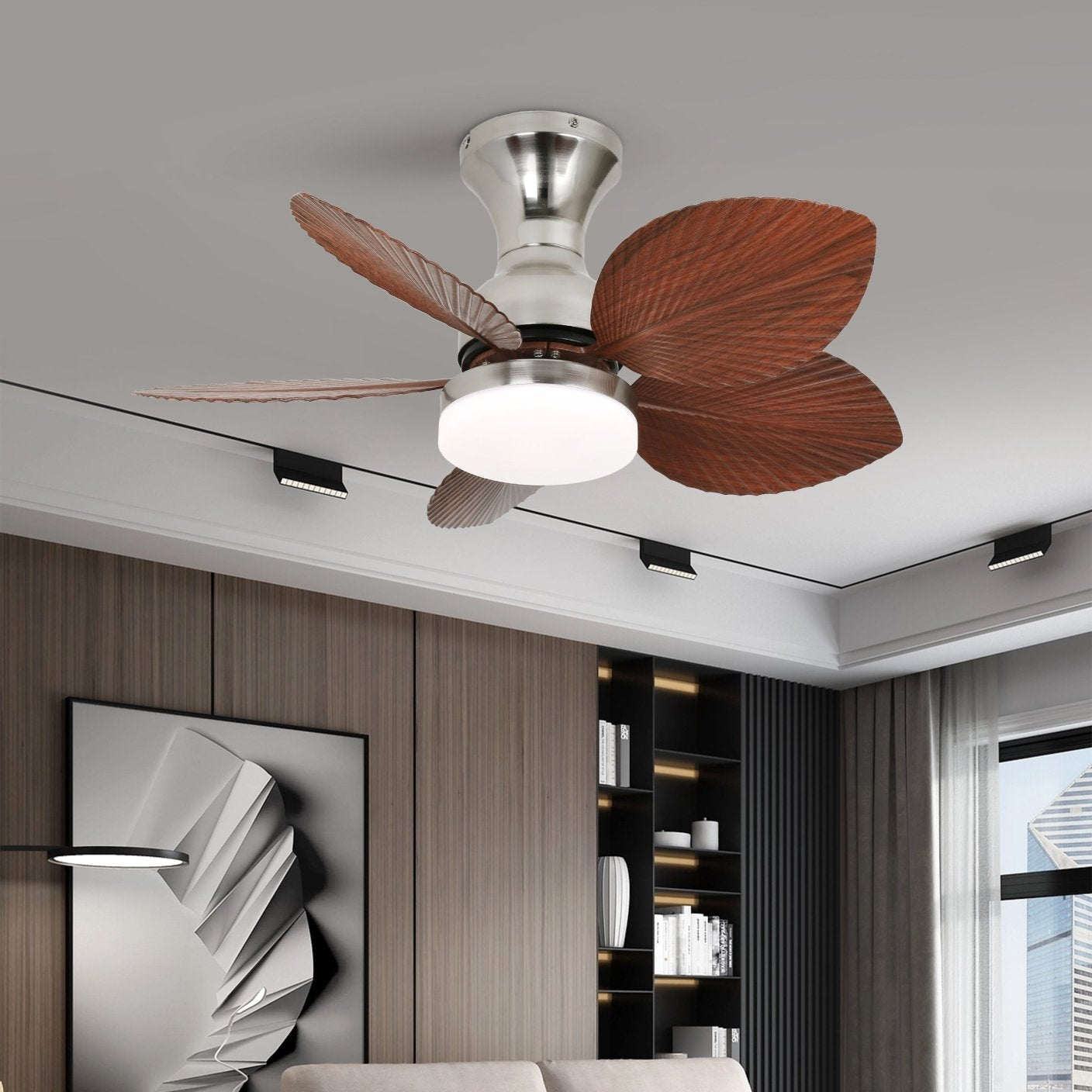 Diagramm mit den Abmessungen des Florence Vintage Holz-Deckenventilators mit Beleuchtung Modell B