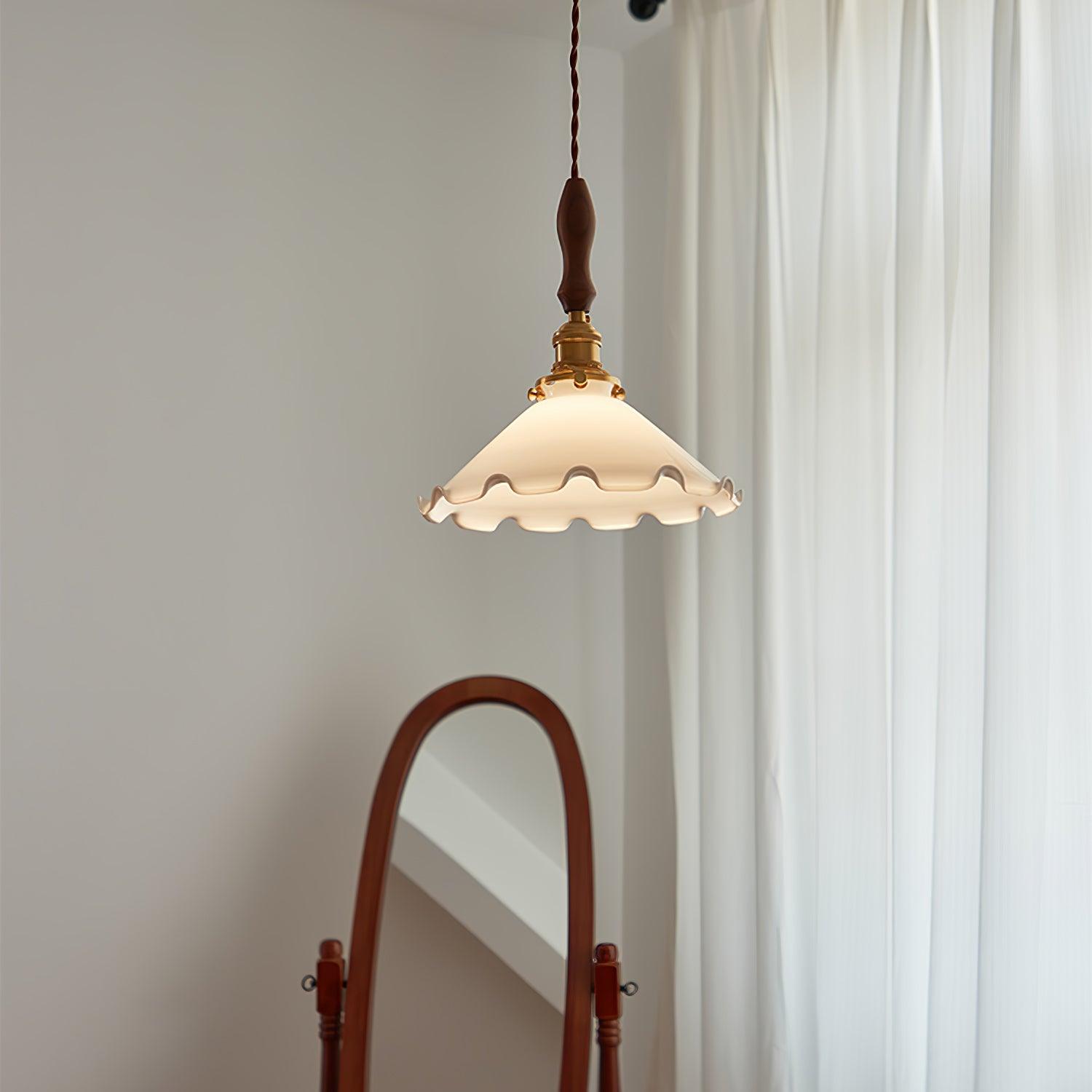 Solara Pendelleuchte Glas Wellig Schirm Vintage-Letslighting