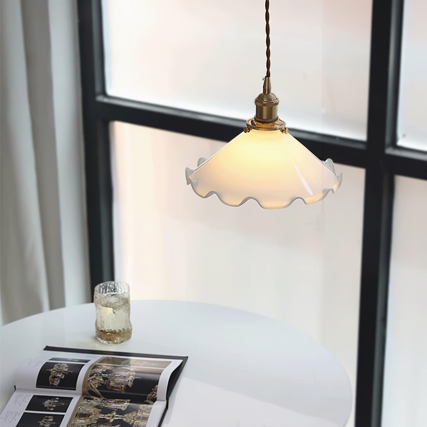 Solara Pendelleuchte Glas Wellig Schirm Vintage-Letslighting