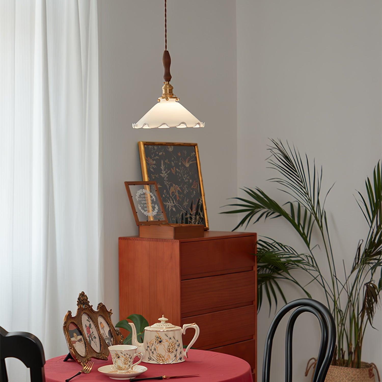 Solara Pendelleuchte Glas Wellig Schirm Vintage-Letslighting
